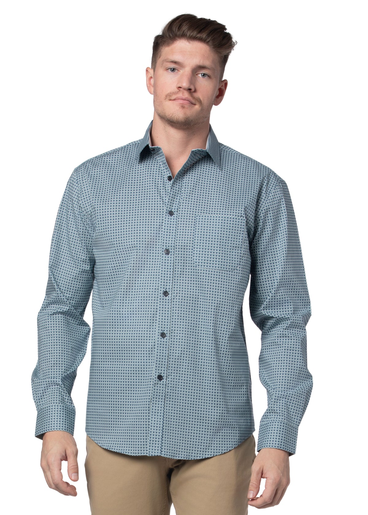 Thracia Stretch Poplin Shirt in Slate Grey and Light Blue