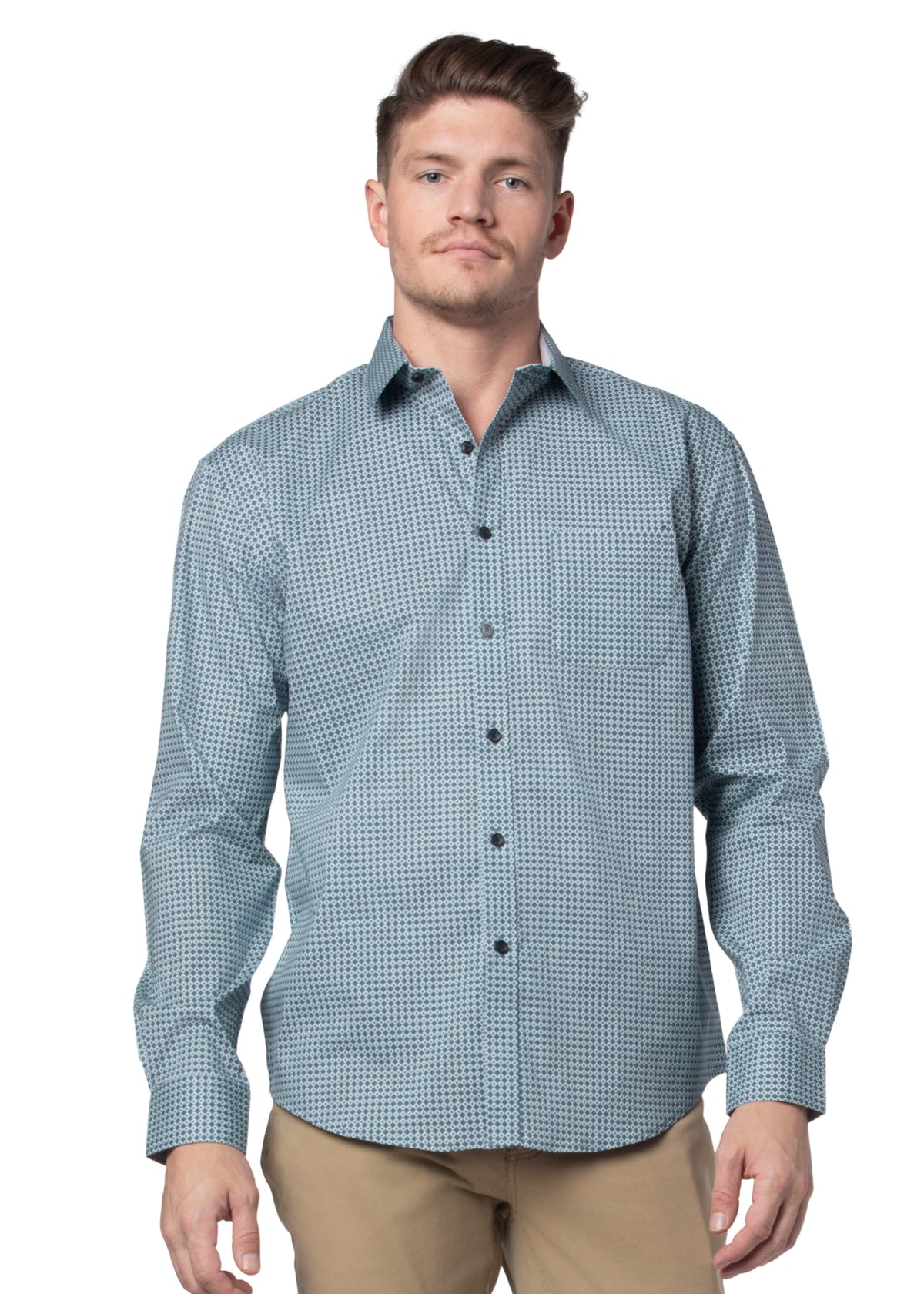 Thracia Stretch Poplin Shirt in Slate Grey and Light Blue