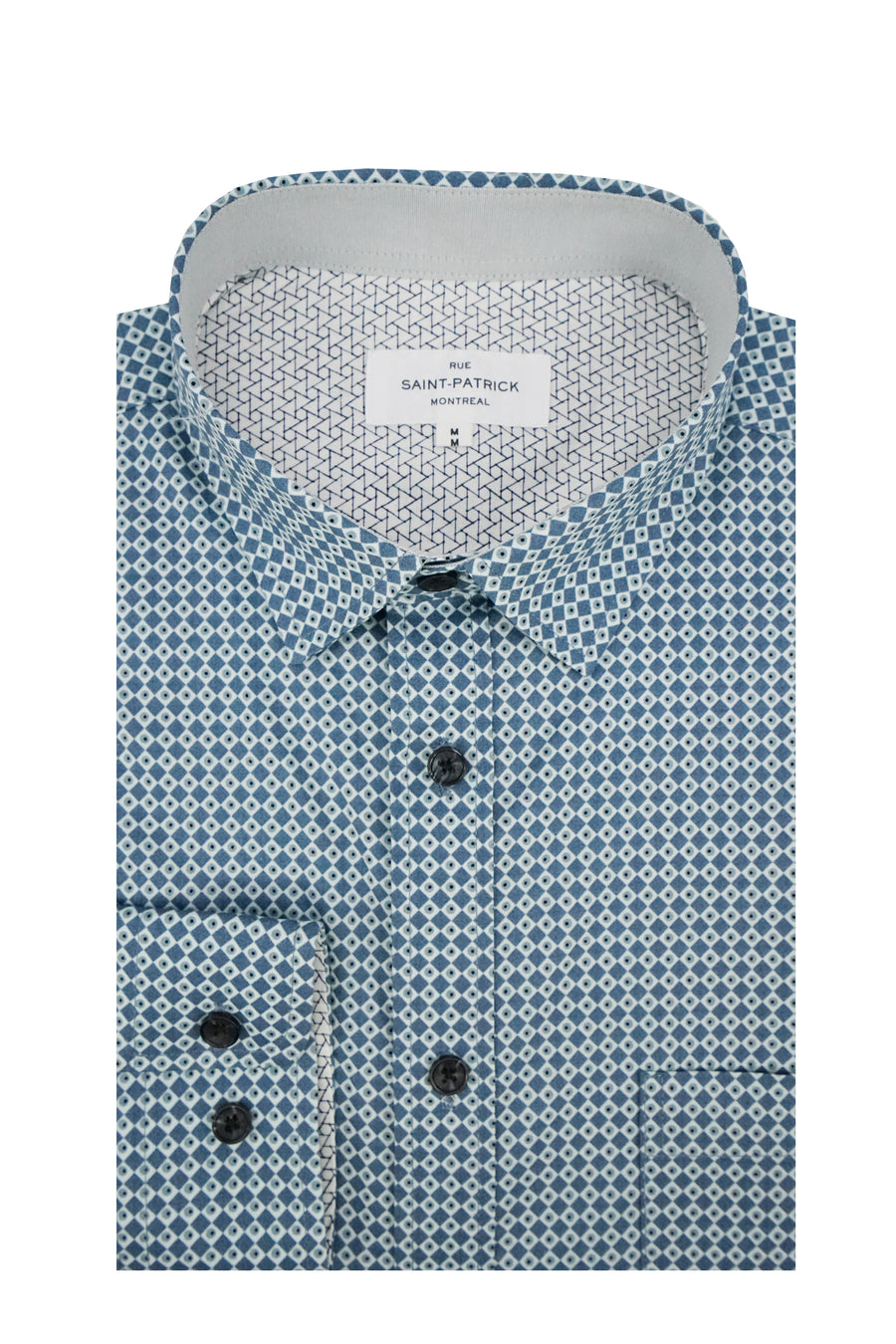 Thracia Stretch Poplin Shirt in Slate Grey and Light Blue