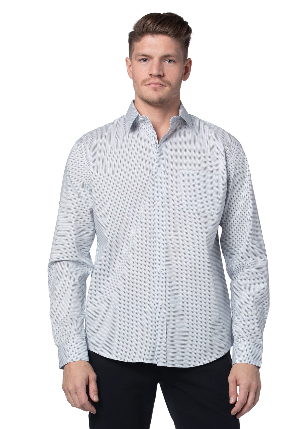 Chemise en popeline stretch dalmatie blanche et bleu ciel