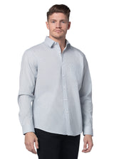 Chemise en popeline stretch dalmatie blanche et bleu ciel