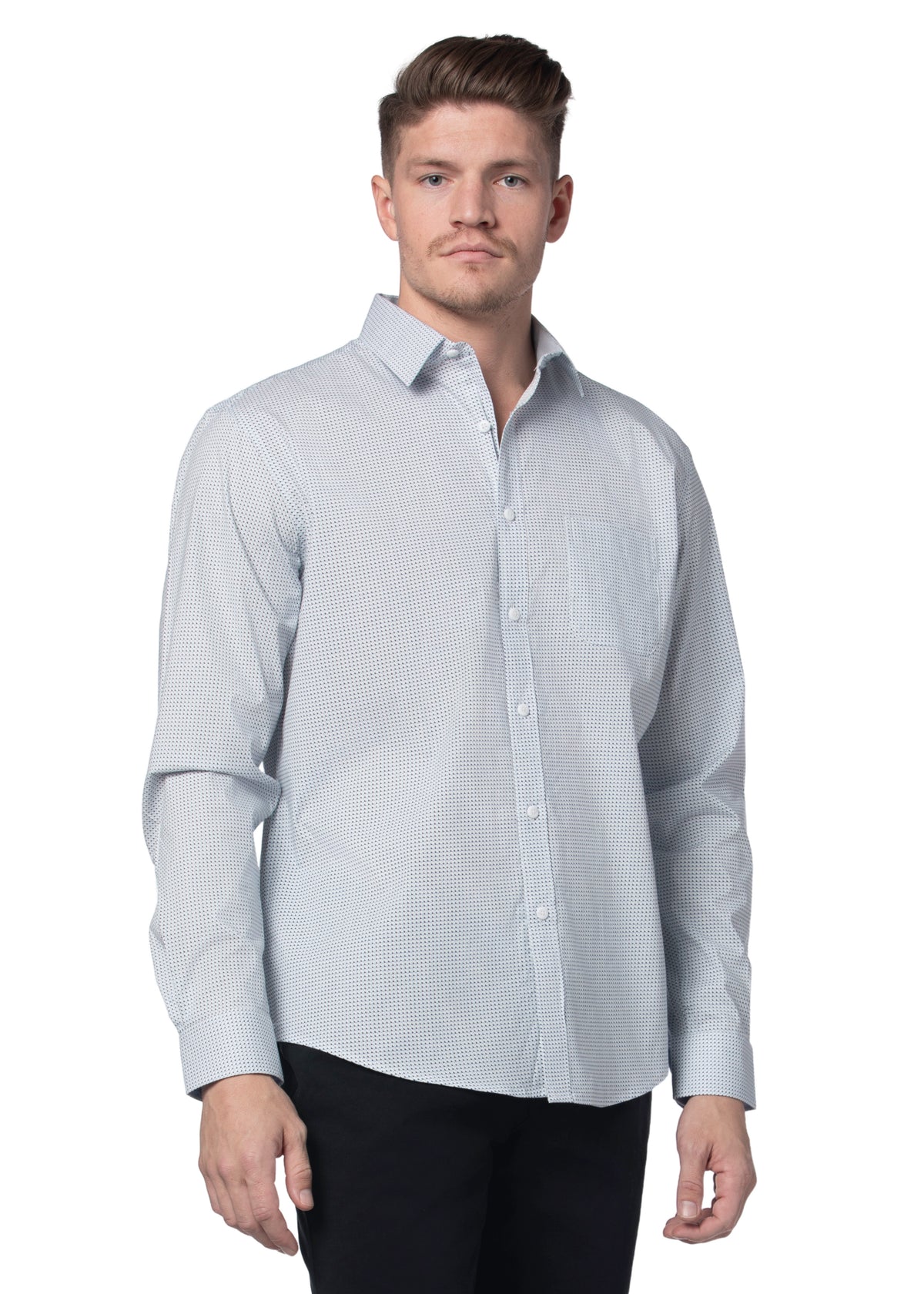 Chemise en popeline stretch dalmatie blanche et bleu ciel
