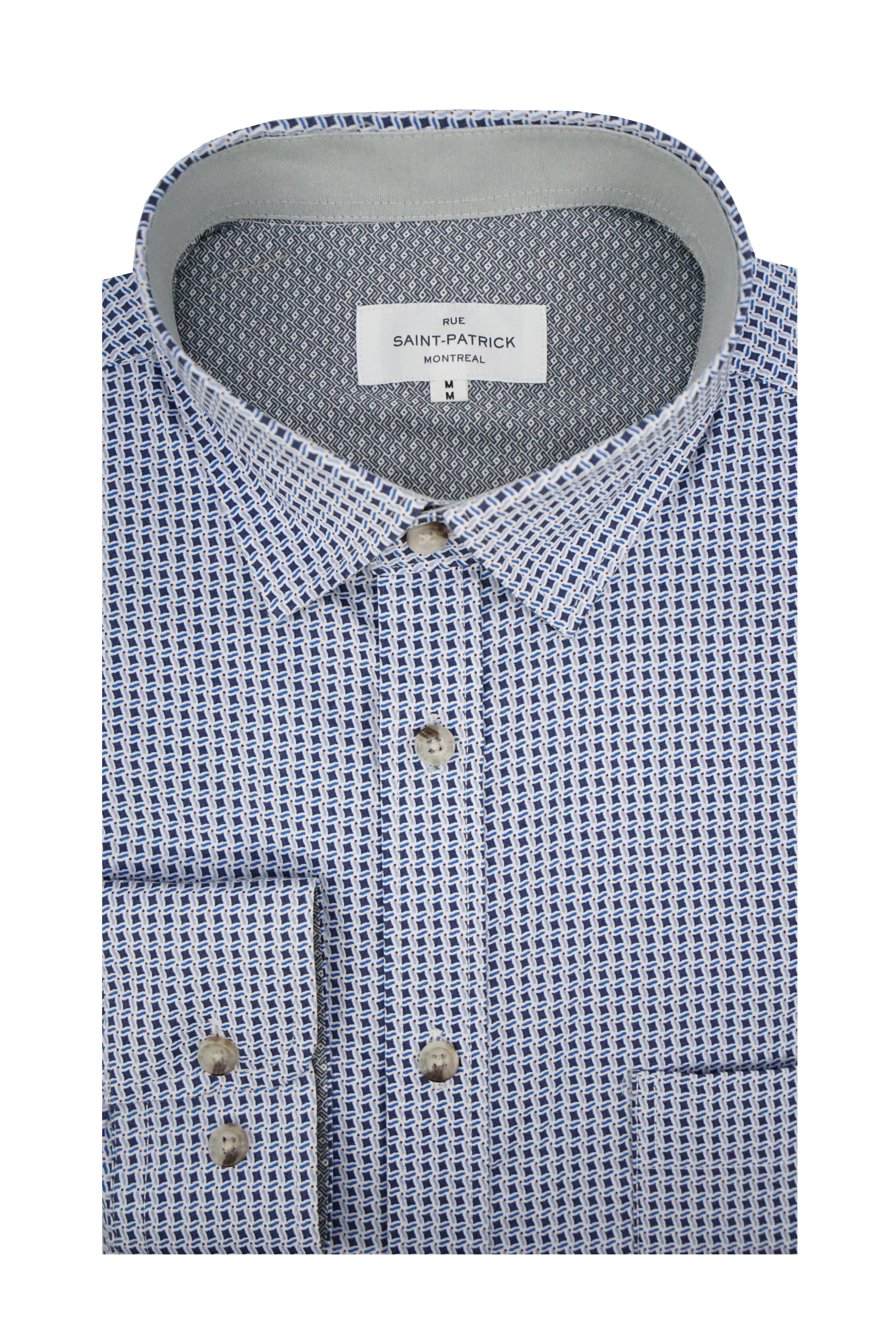 Sarmatia Stretch Poplin Shirt in Navy and Blue