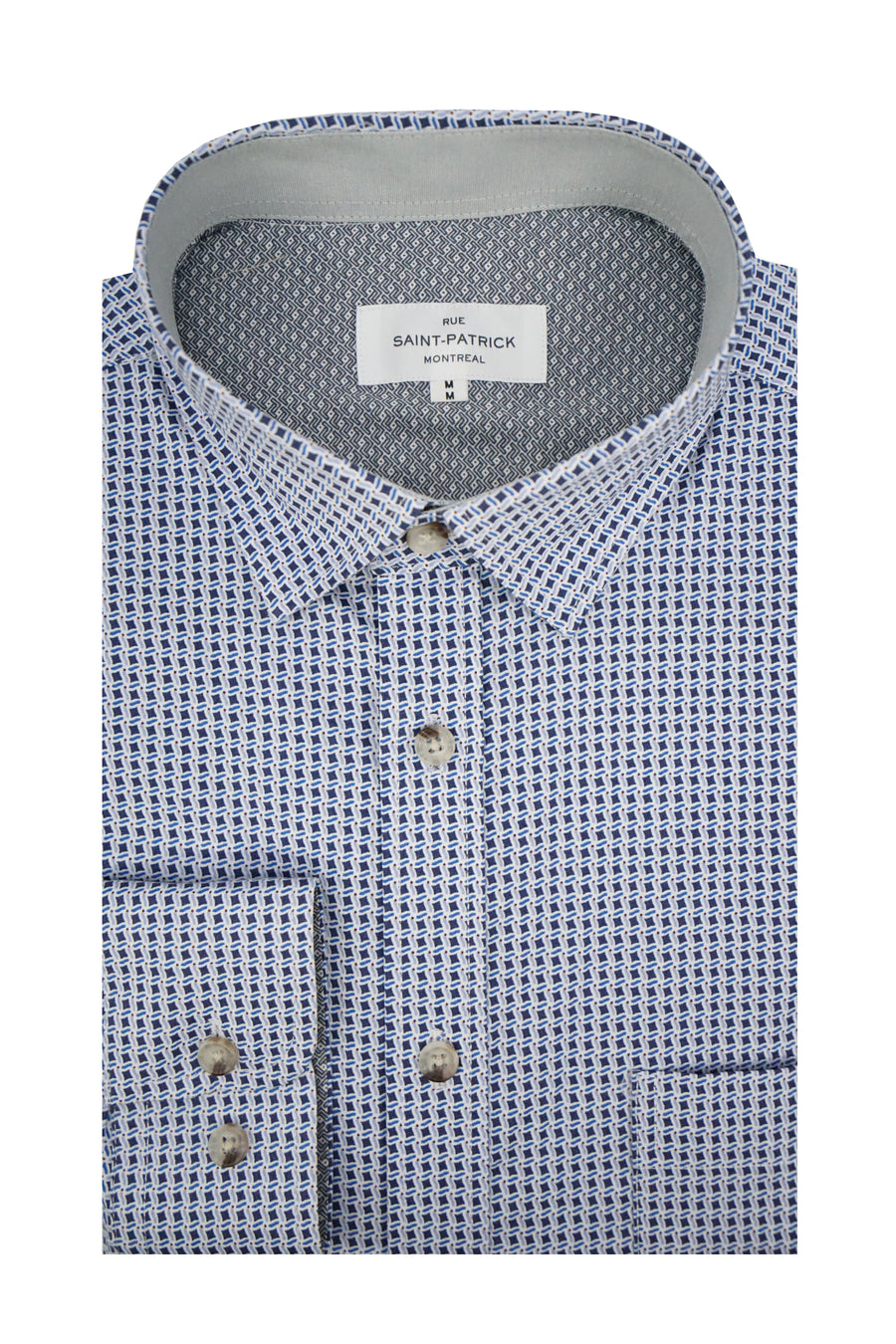 Sarmatia Stretch Poplin Shirt in Navy and Blue