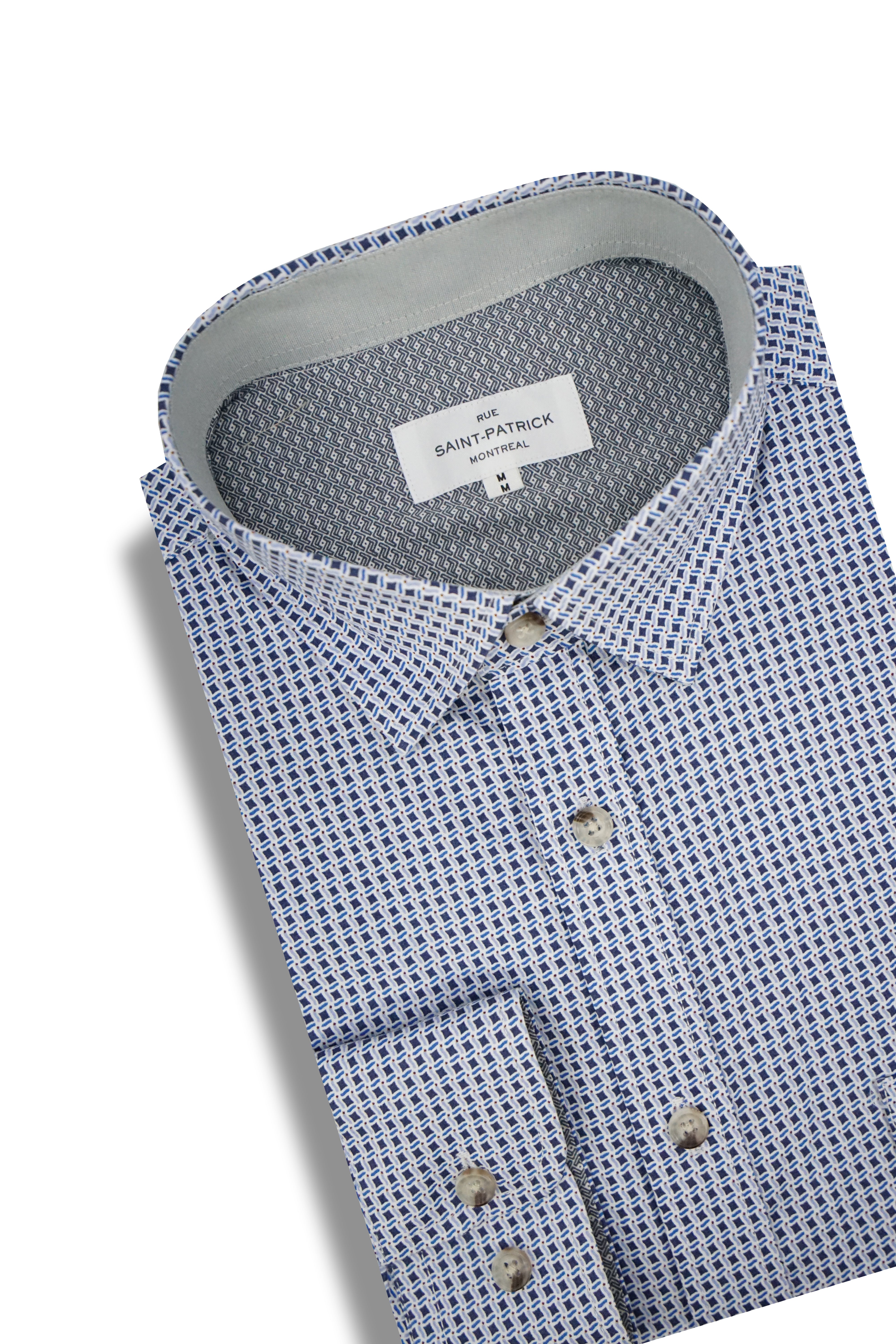 Sarmatia Stretch Poplin Shirt in Navy and Blue