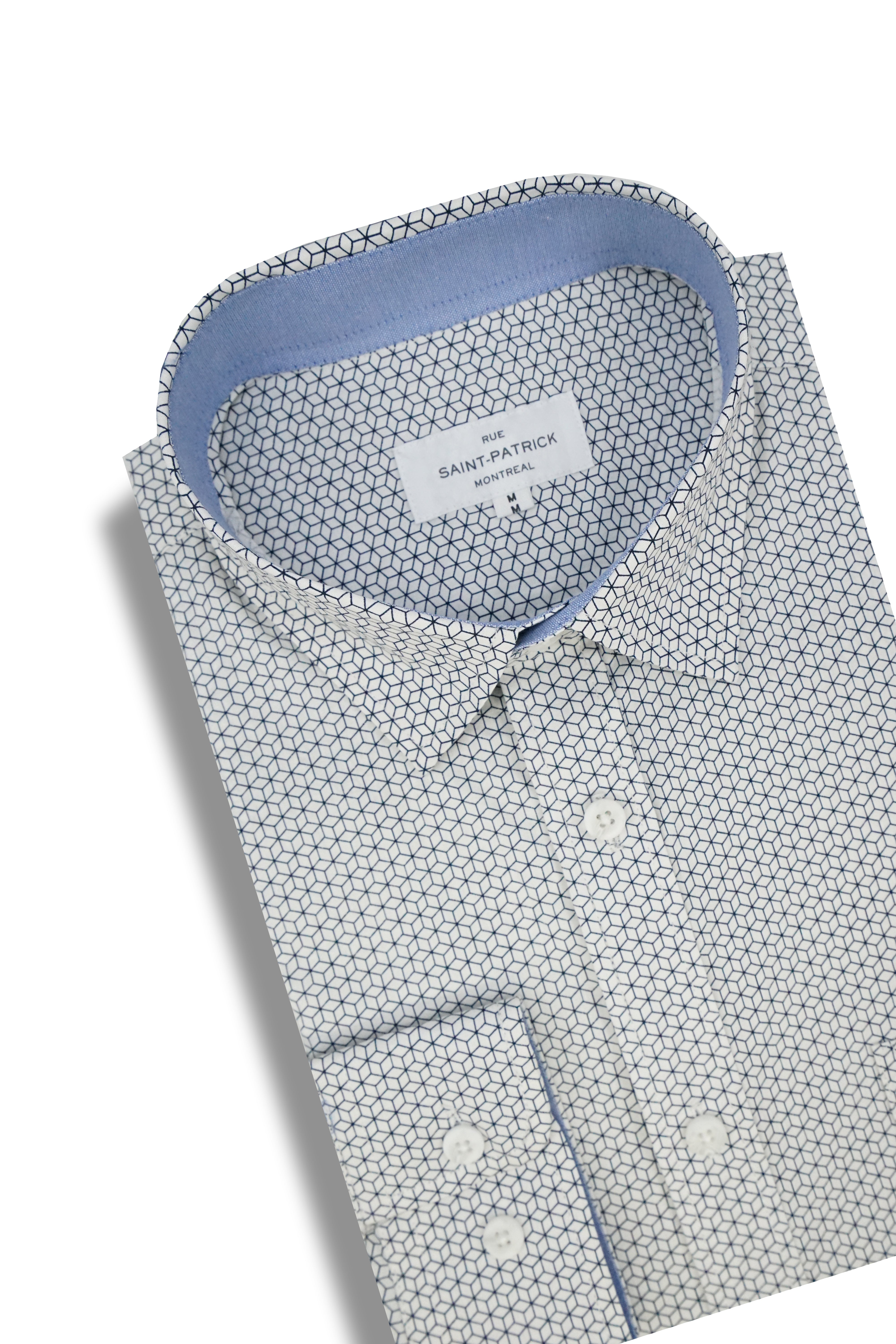 Cyrenaica Stretch Poplin Shirt in White and Navy