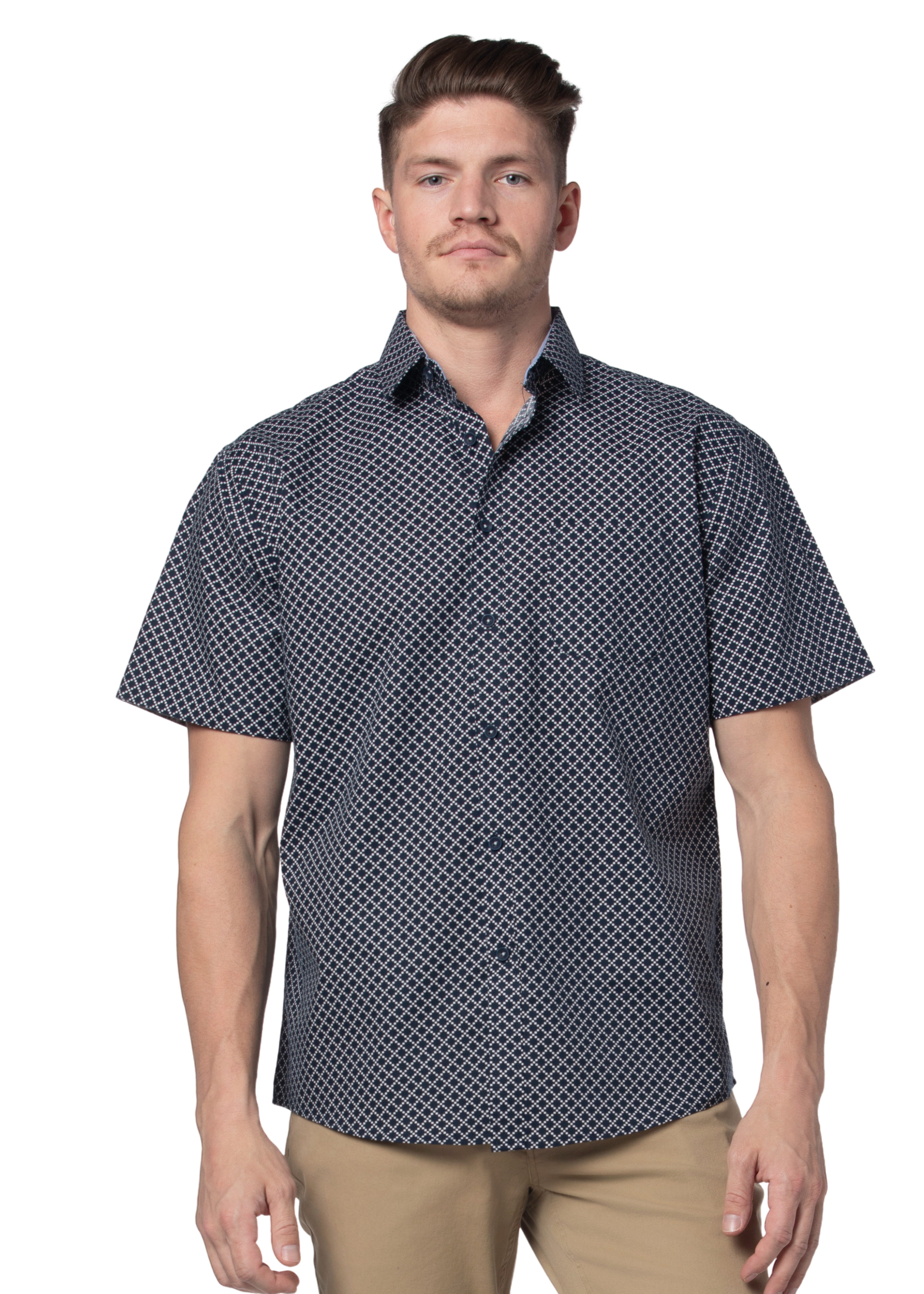 Corinth Short Sleeve Shirt in Navy and White