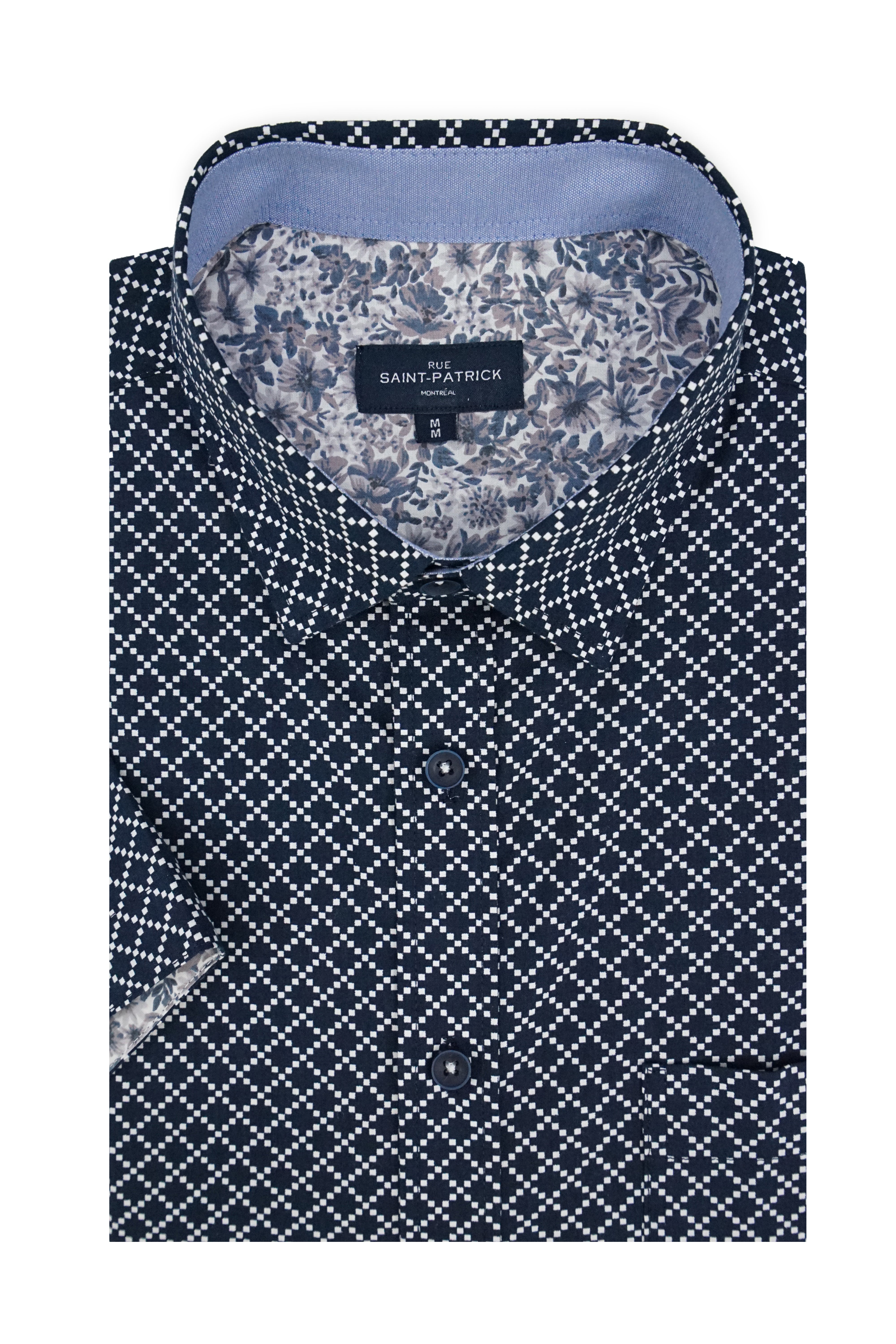 Corinth Short Sleeve Shirt in Navy and White
