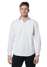 Knightsbridge Striped Stretch Oxford Shirt in White and Grey