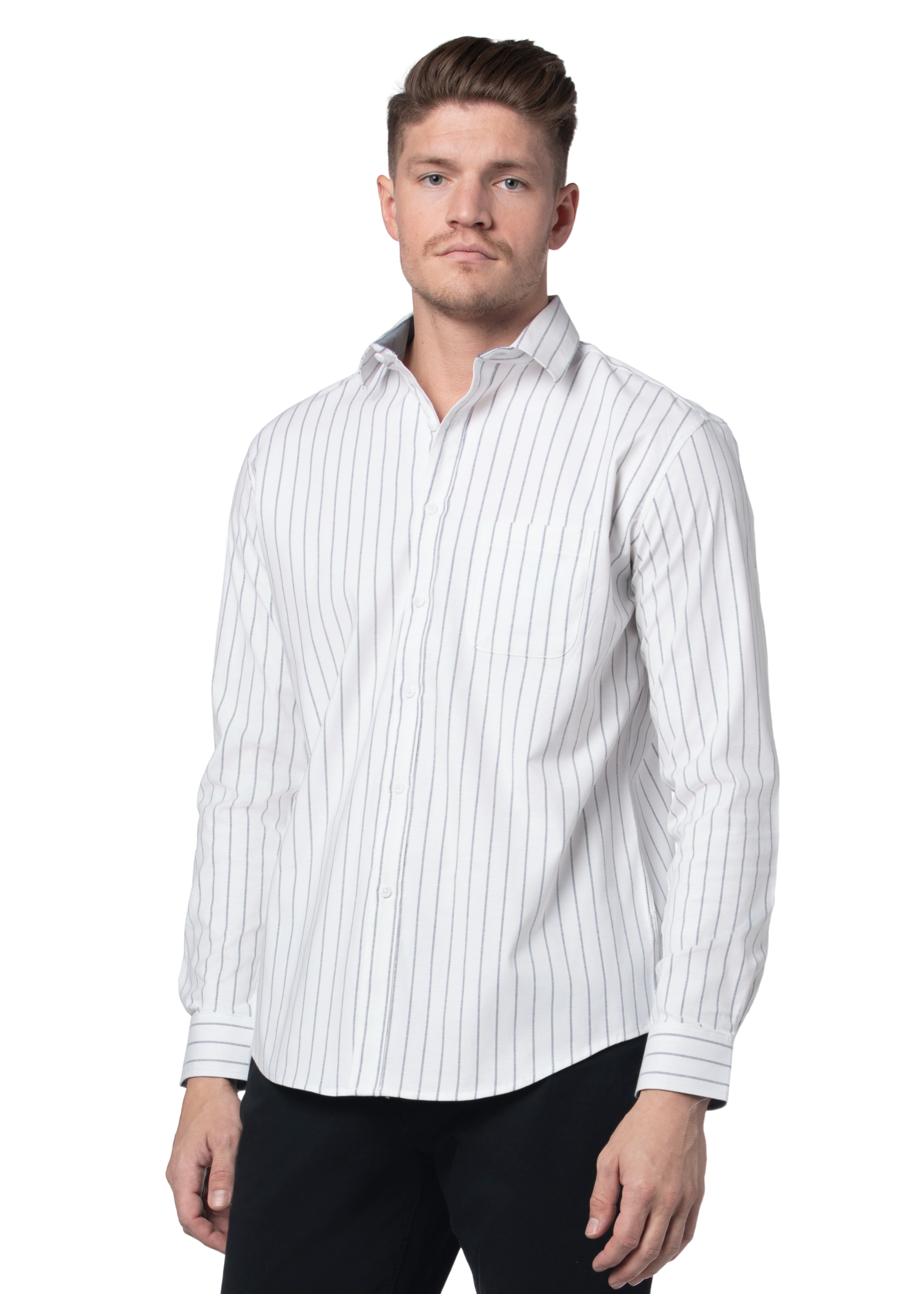 Knightsbridge Striped Stretch Oxford Shirt in White and Grey