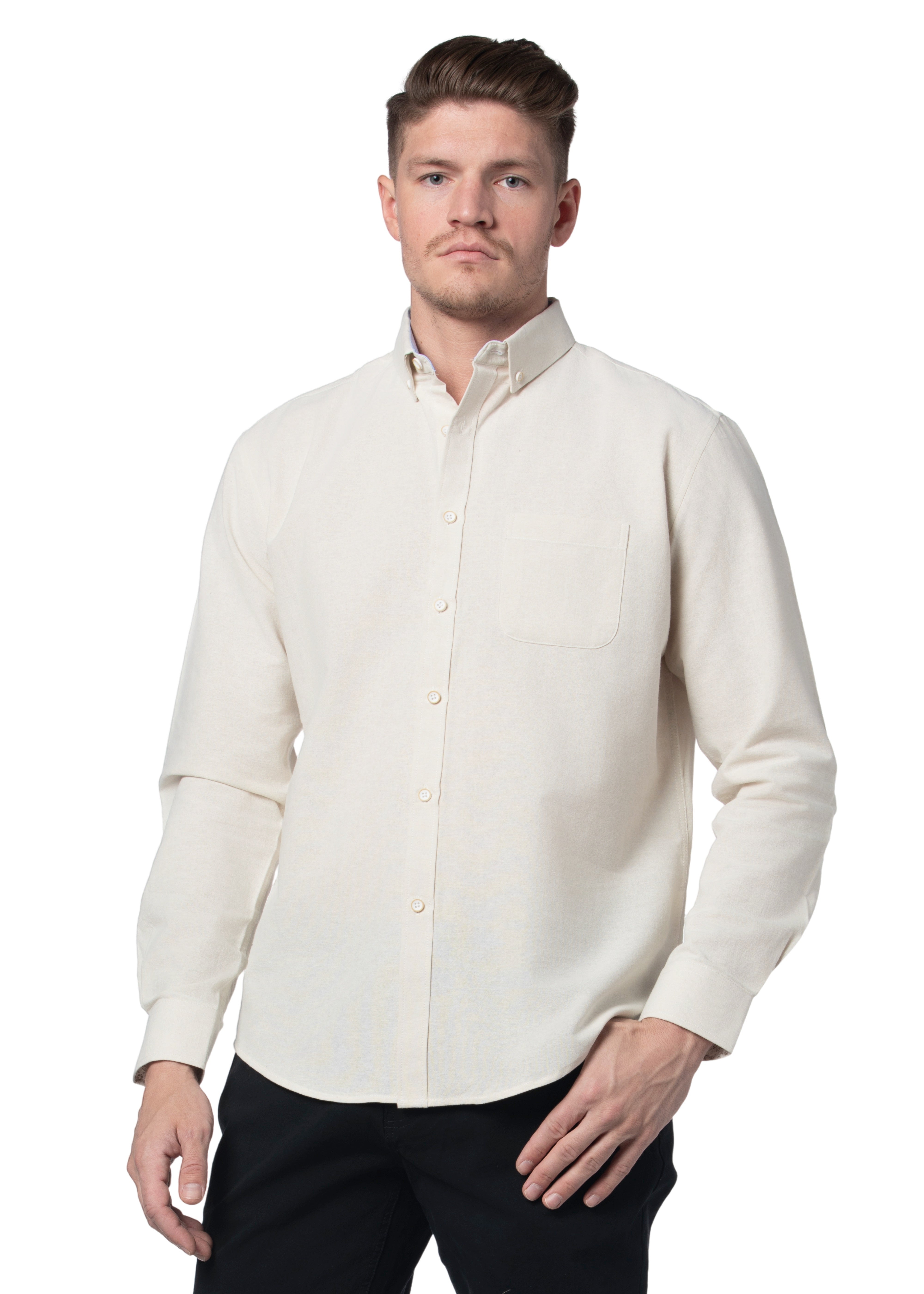 Basket Weave Long Sleeve Shirt in Parchment