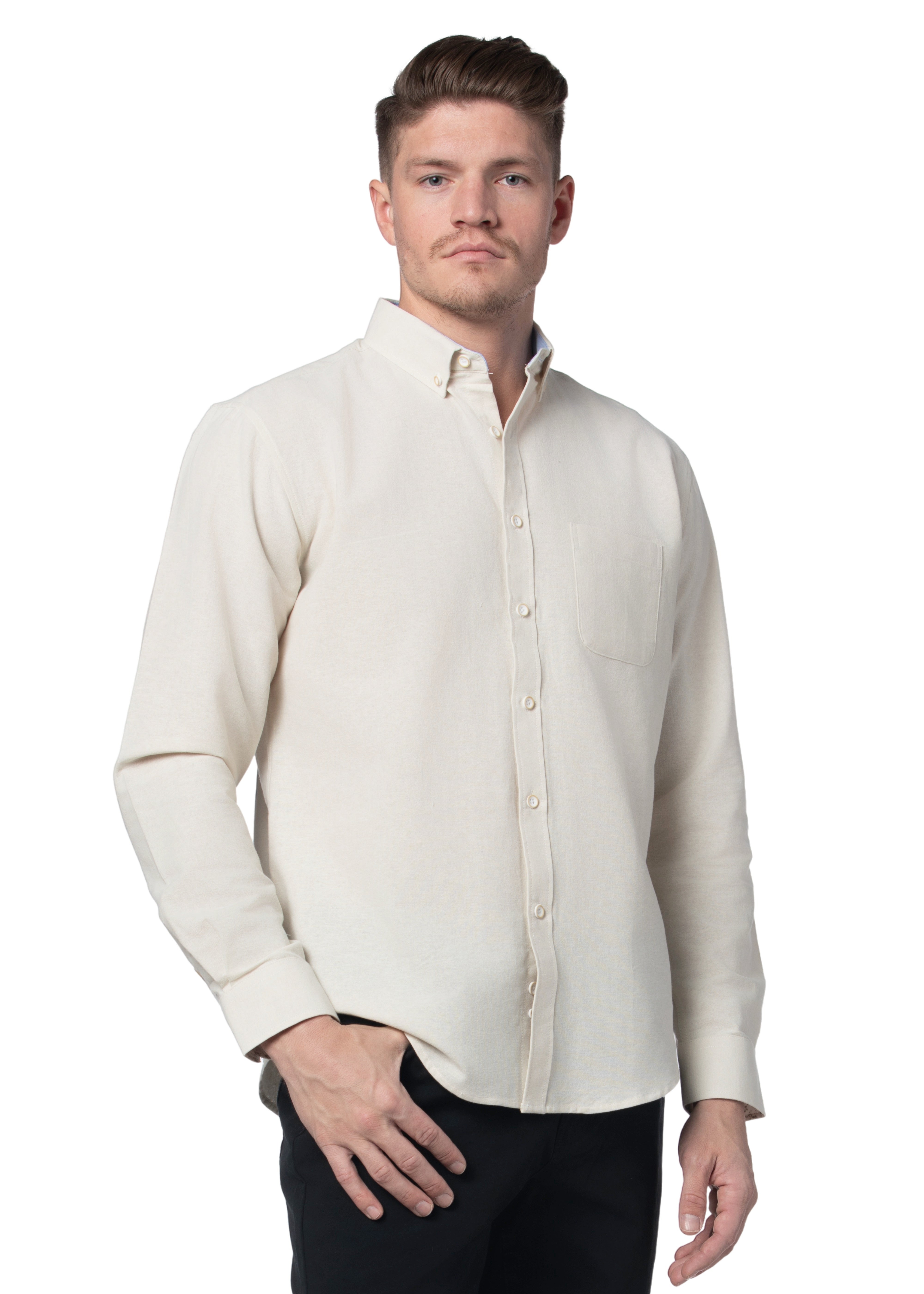 Basket Weave Long Sleeve Shirt in Parchment