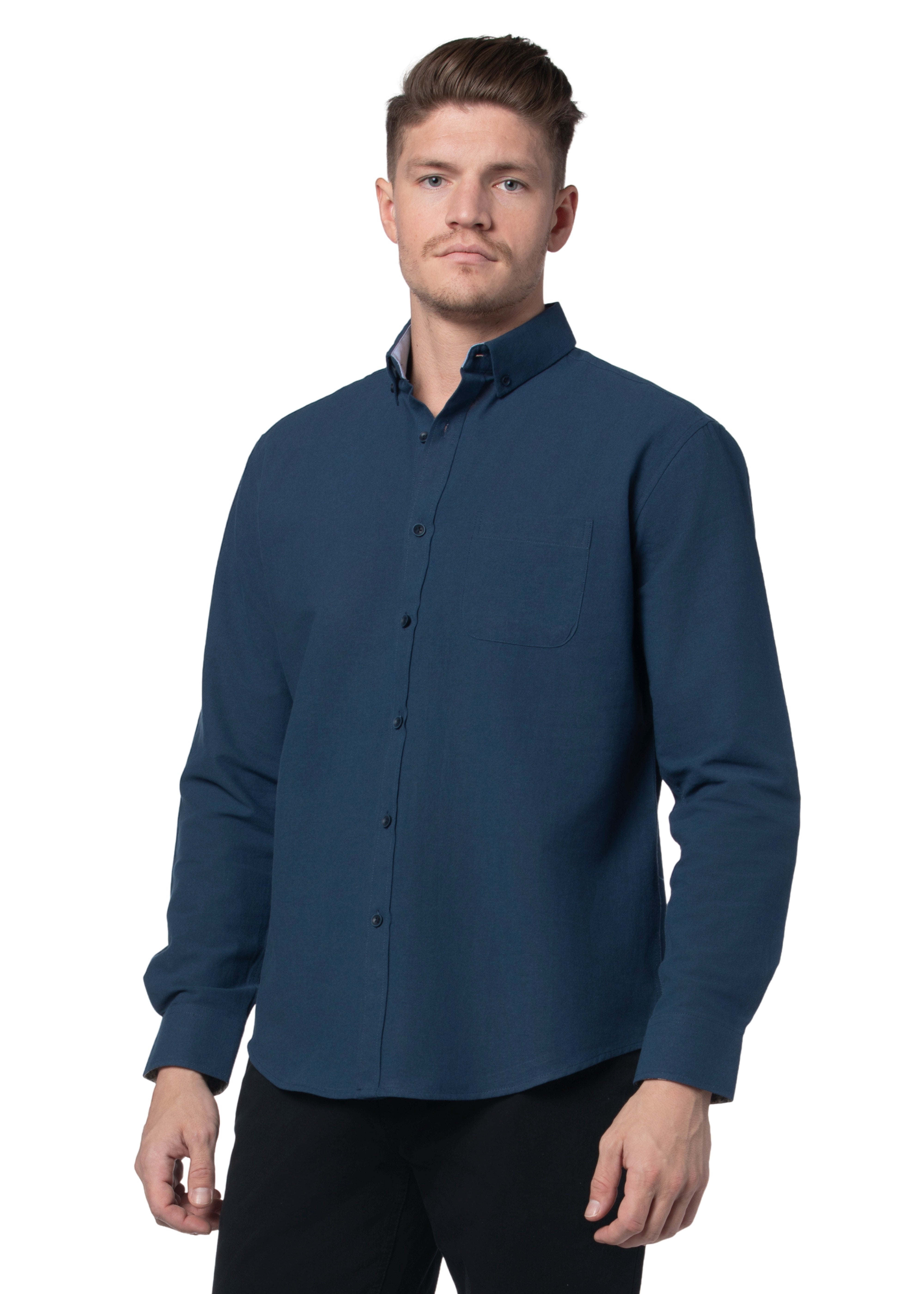 Basket Weave Long Sleeve Shirt in Indigo