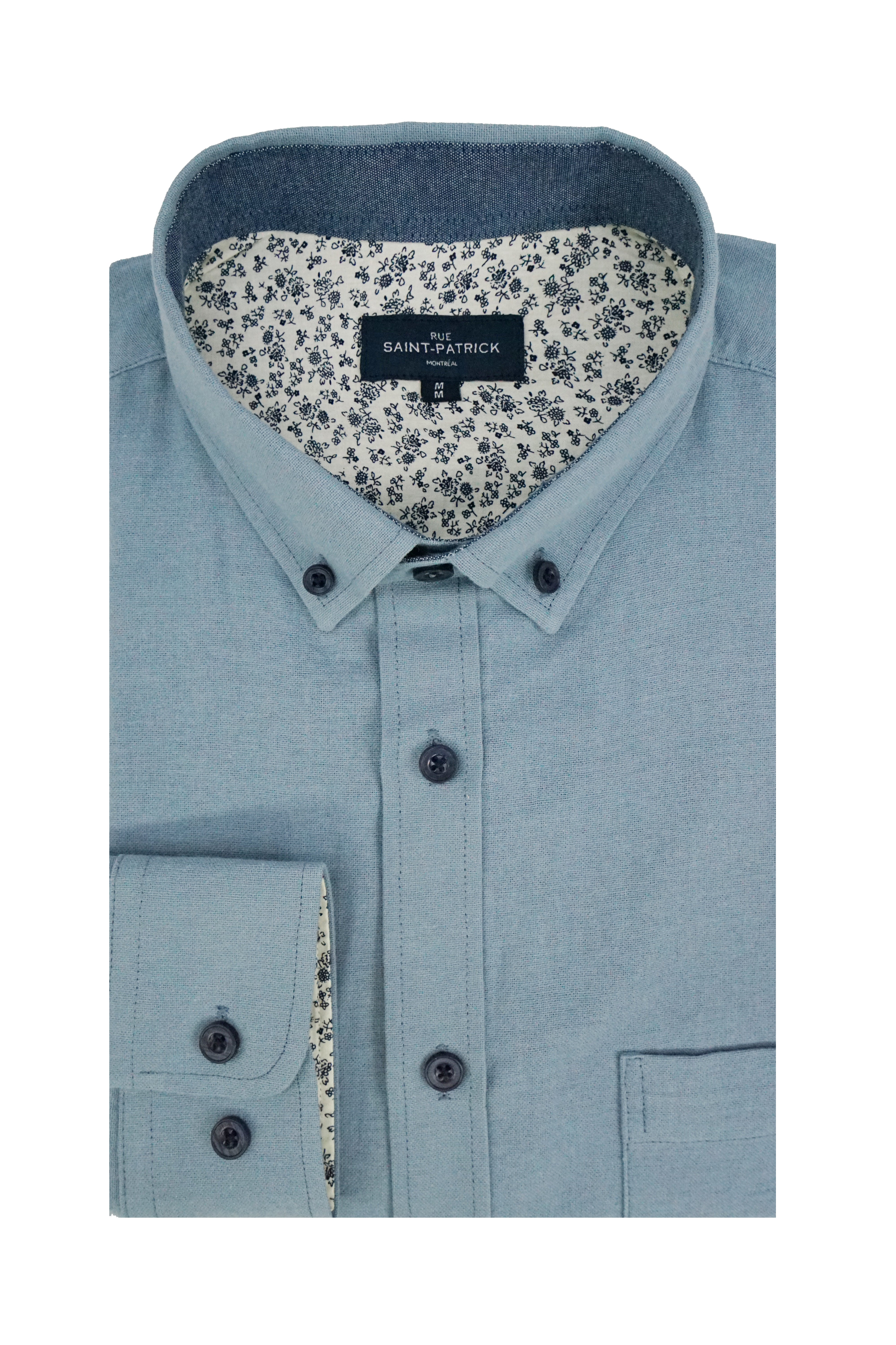 Basket Weave Long Sleeve Shirt in Ice Blue