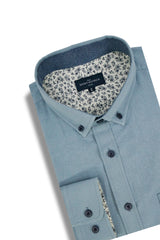 Basket Weave Long Sleeve Shirt in Ice Blue
