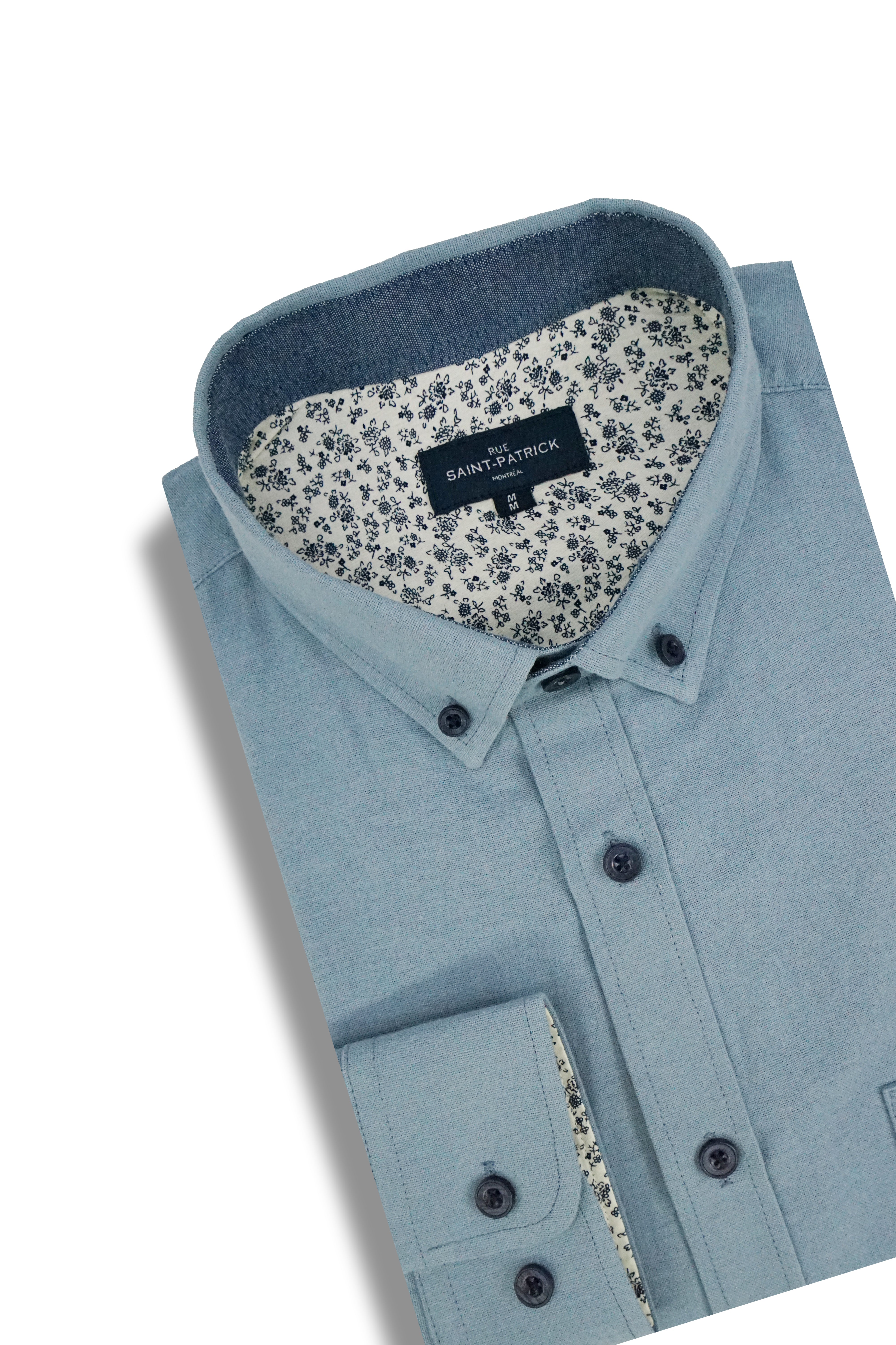 Basket Weave Long Sleeve Shirt in Ice Blue