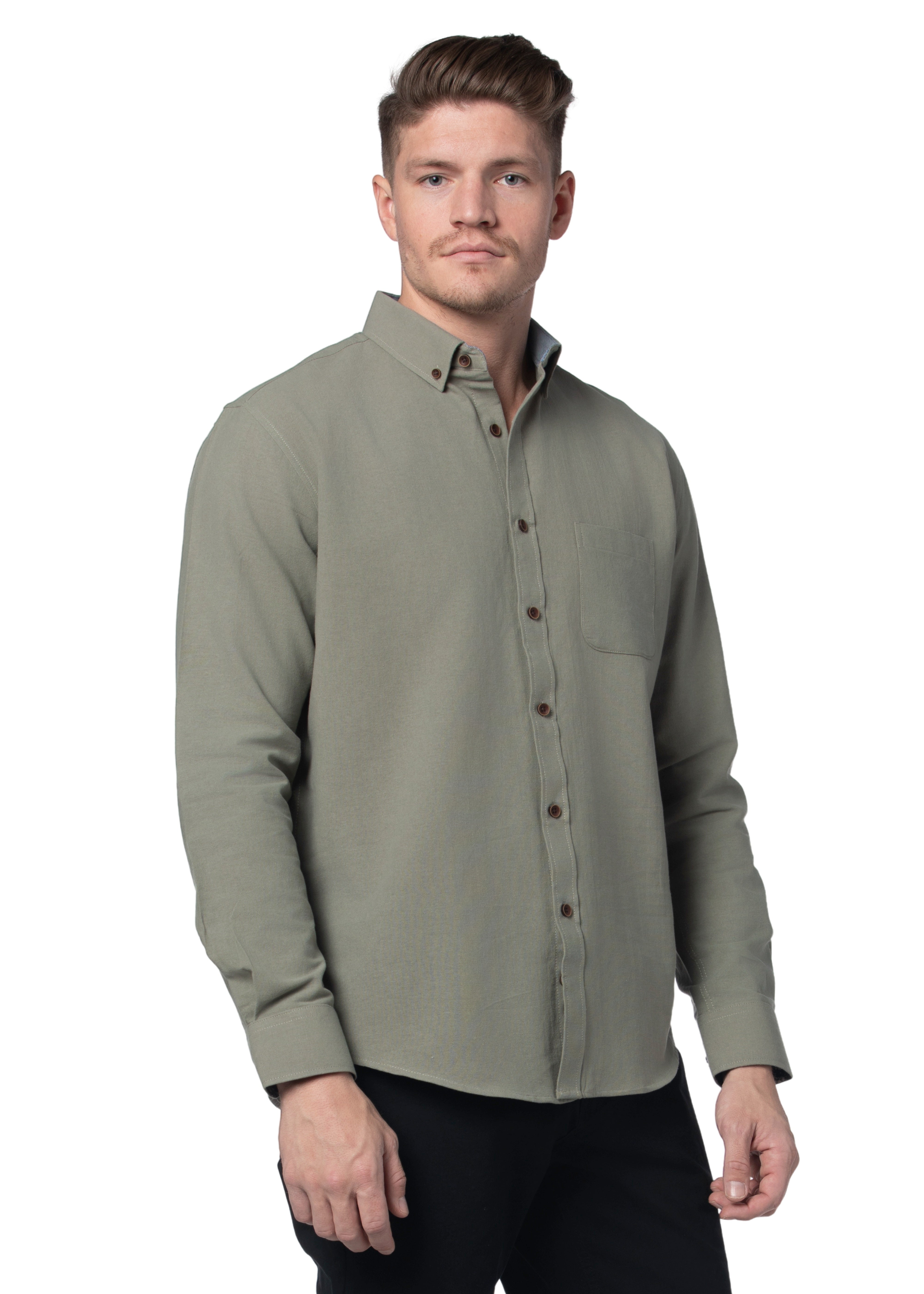 Basket Weave Long Sleeve Shirt in Silver Fern