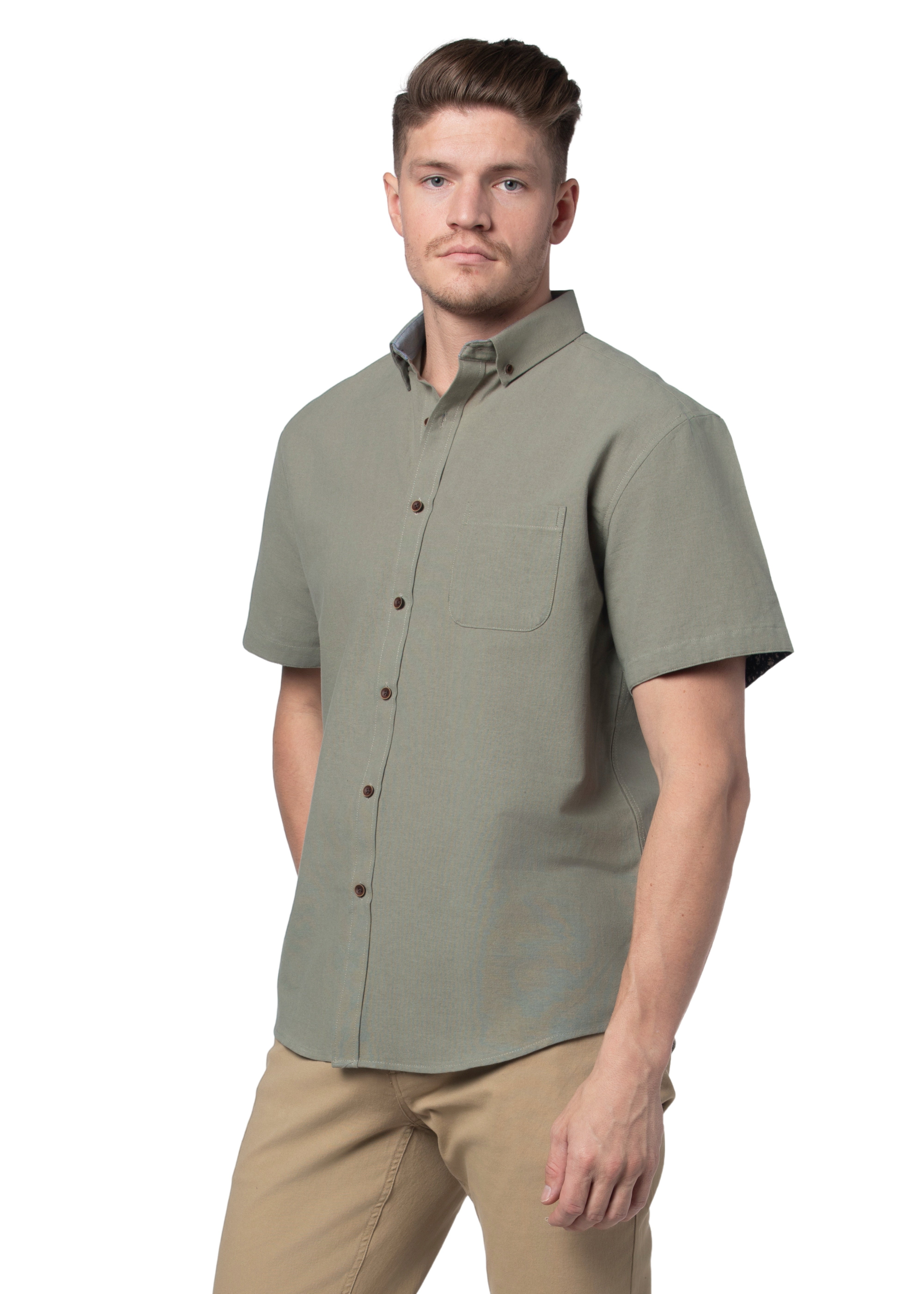 Basket Weave Short Sleeve Shirt in Silver Fern