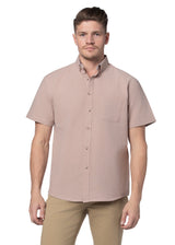 Chemise à manches courtes en tissu tressé couleur rose poudré