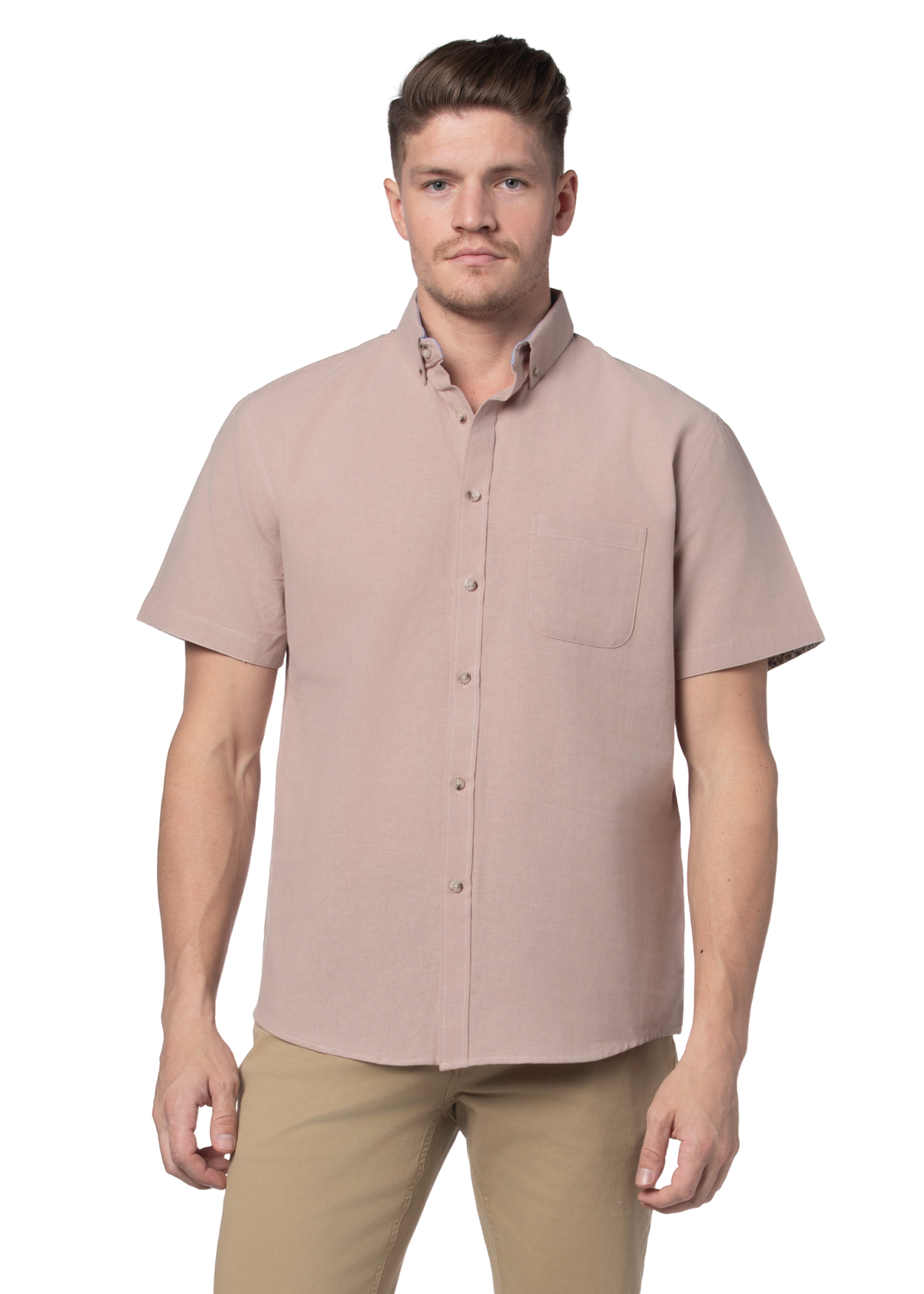Chemise à manches courtes en tissu tressé couleur rose poudré