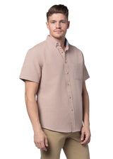 Chemise à manches courtes en tissu tressé couleur rose poudré