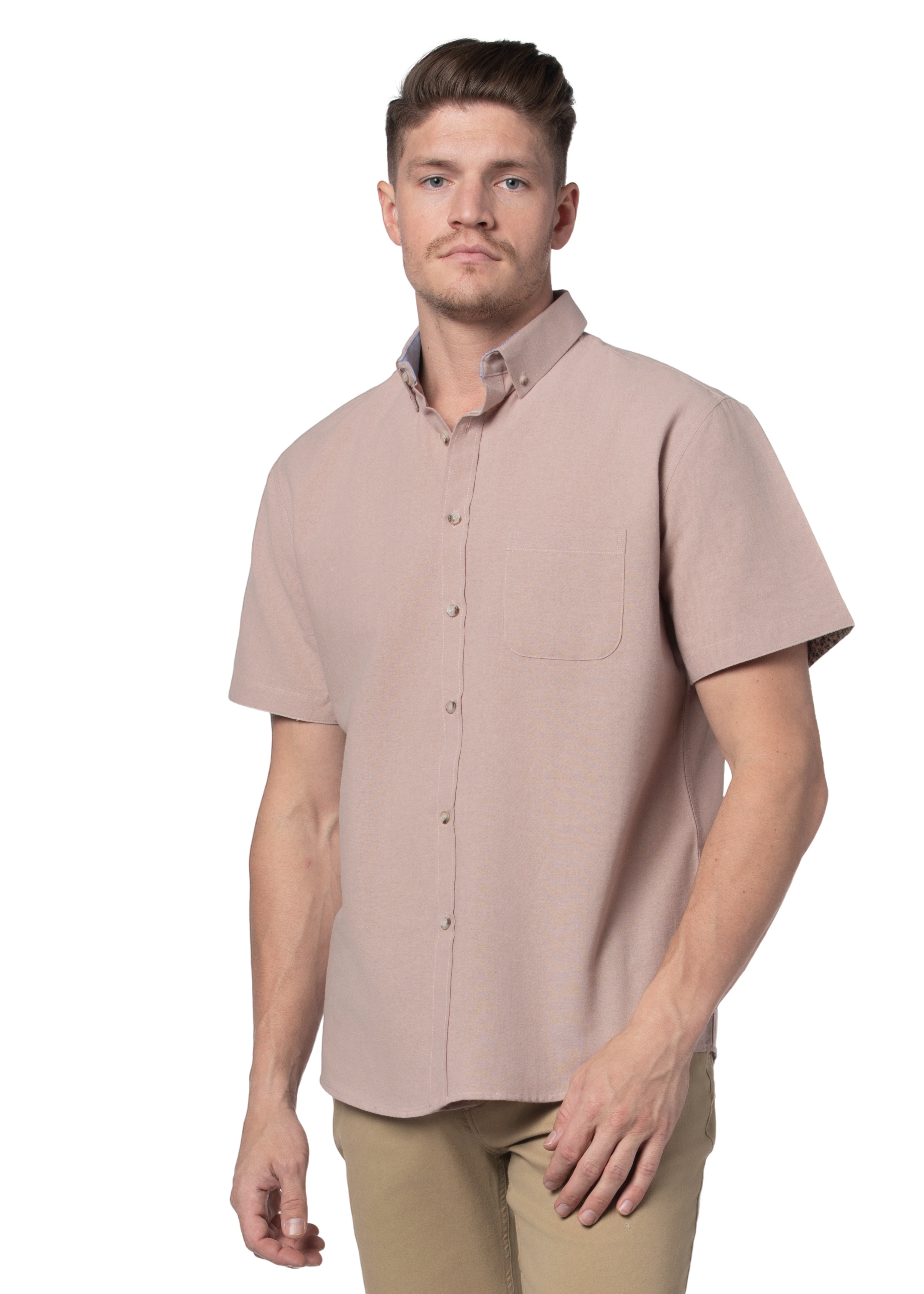 Chemise à manches courtes en tissu tressé couleur rose poudré