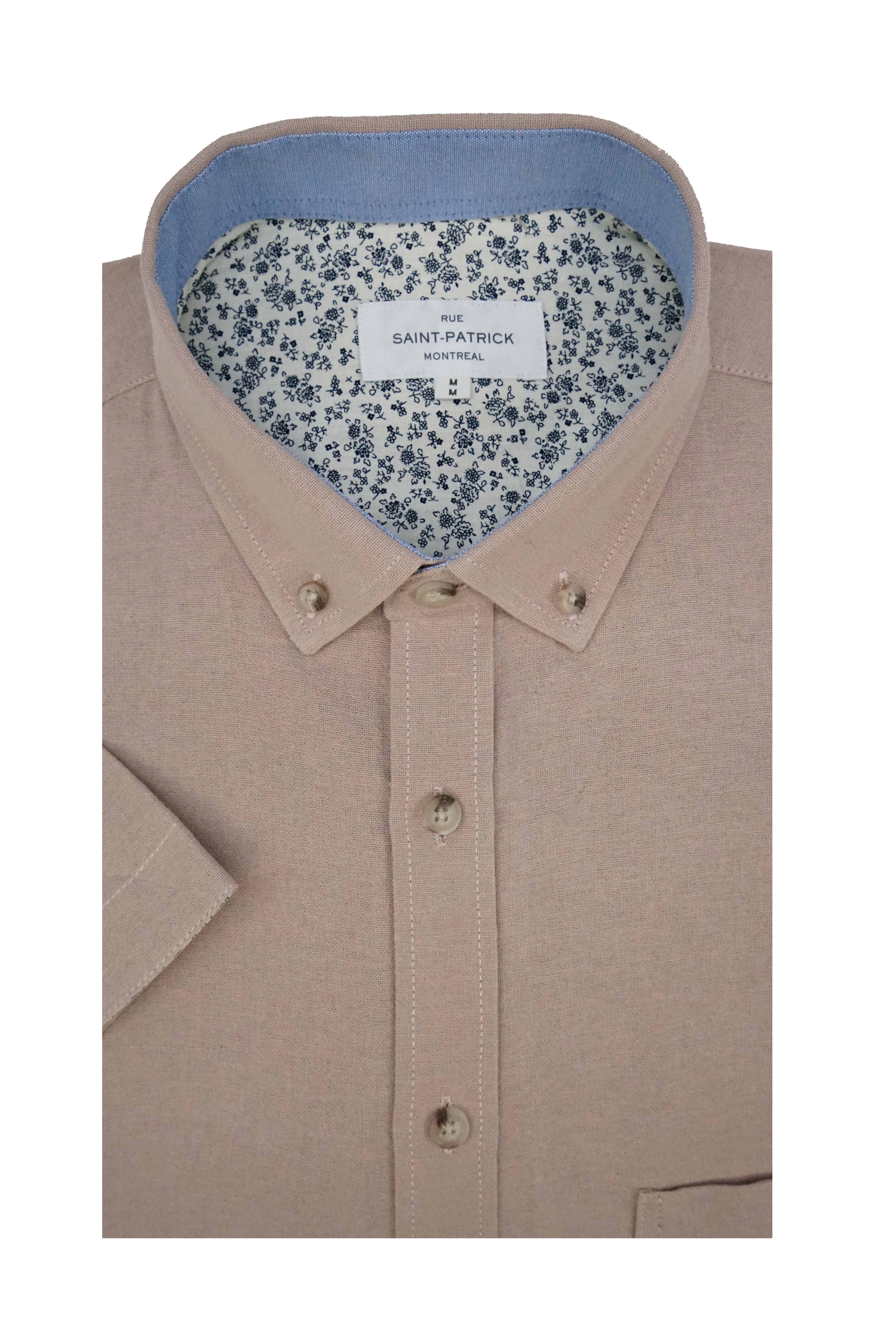 Chemise à manches courtes en tissu tressé couleur rose poudré