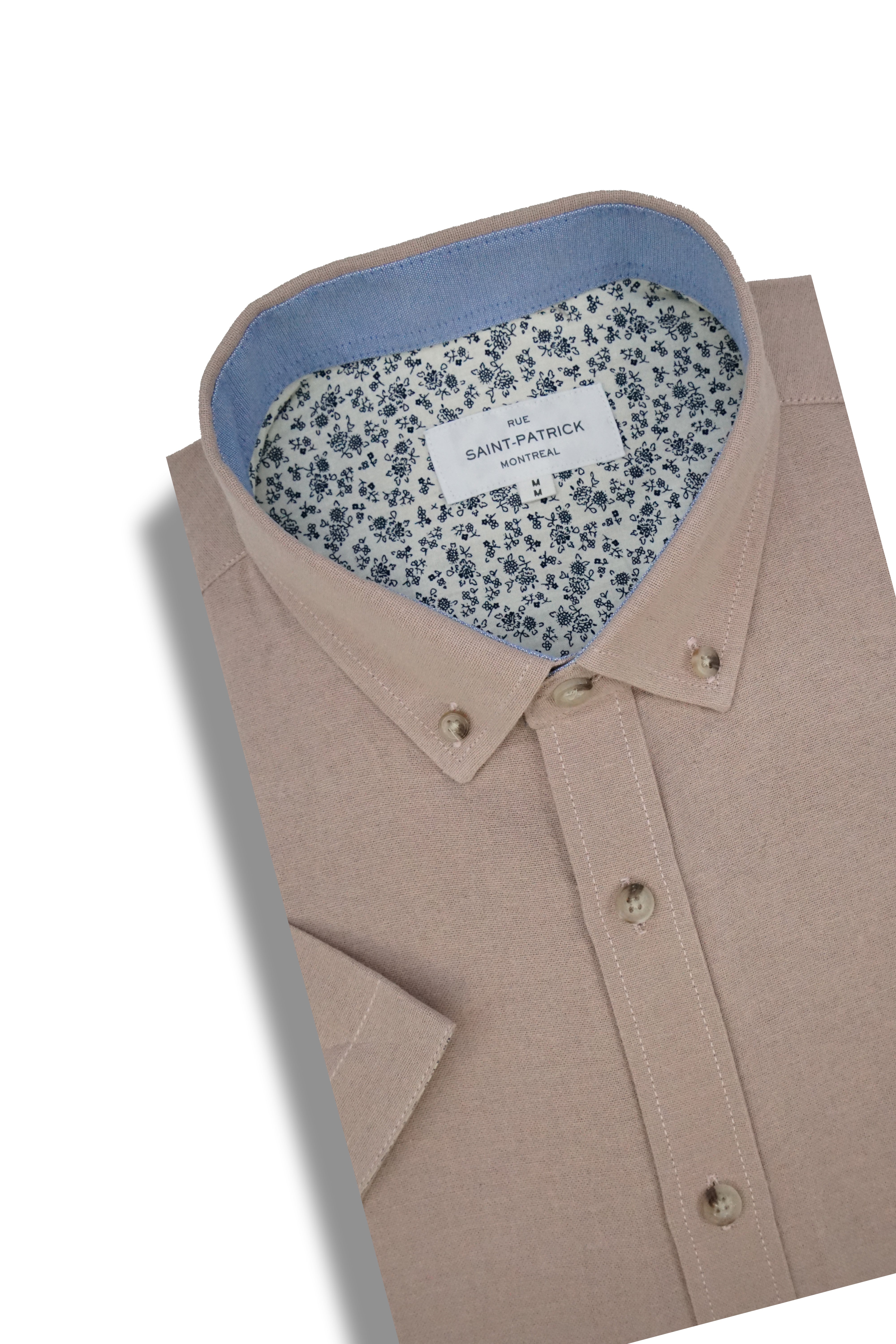 Chemise à manches courtes en tissu tressé couleur rose poudré
