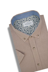 Chemise à manches courtes en tissu tressé couleur rose poudré