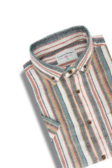 Galveston Open Weave Short Sleeve Shirt in Off White Blue and Red