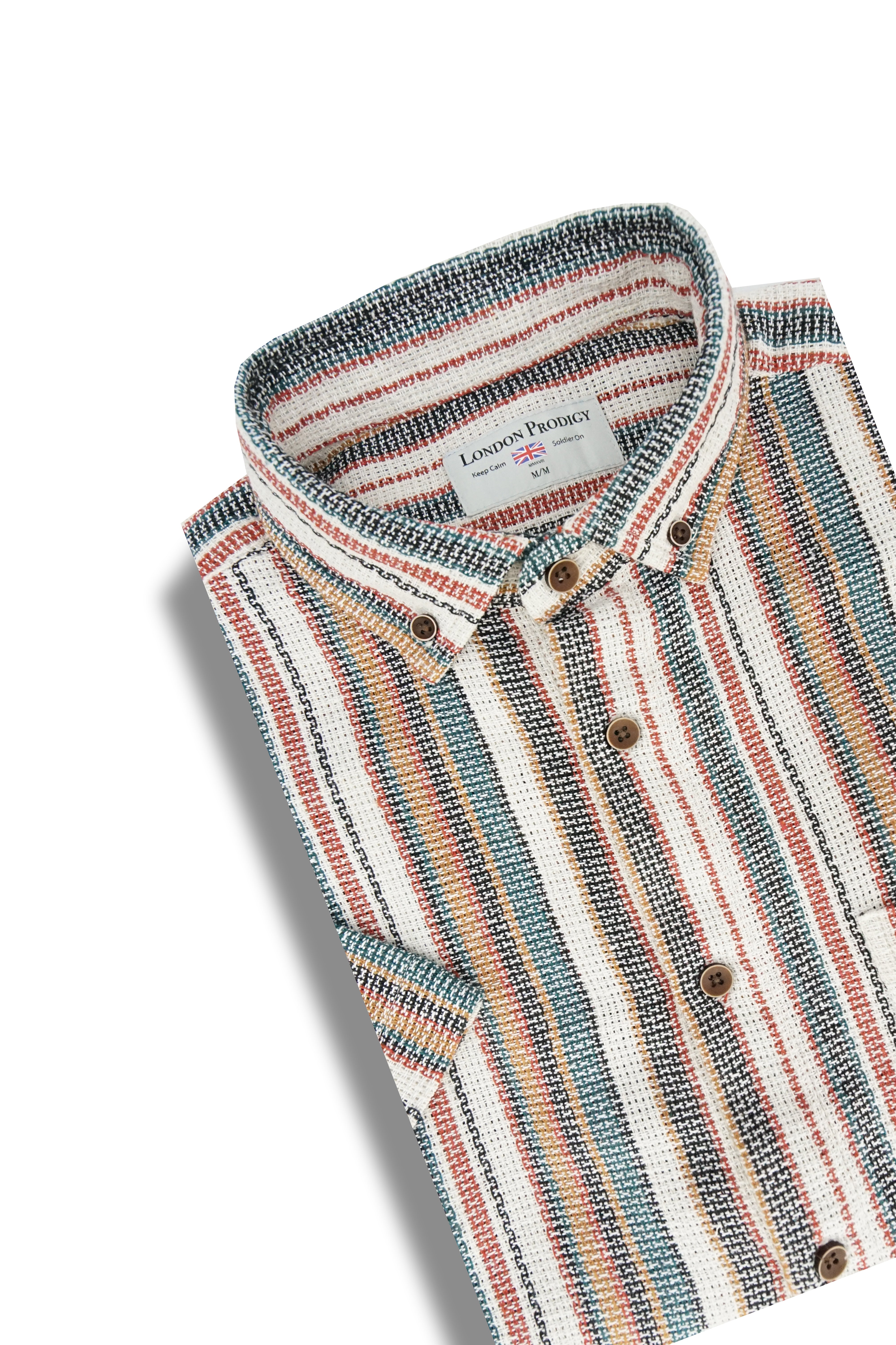 Galveston Open Weave Short Sleeve Shirt in Off White Blue and Red