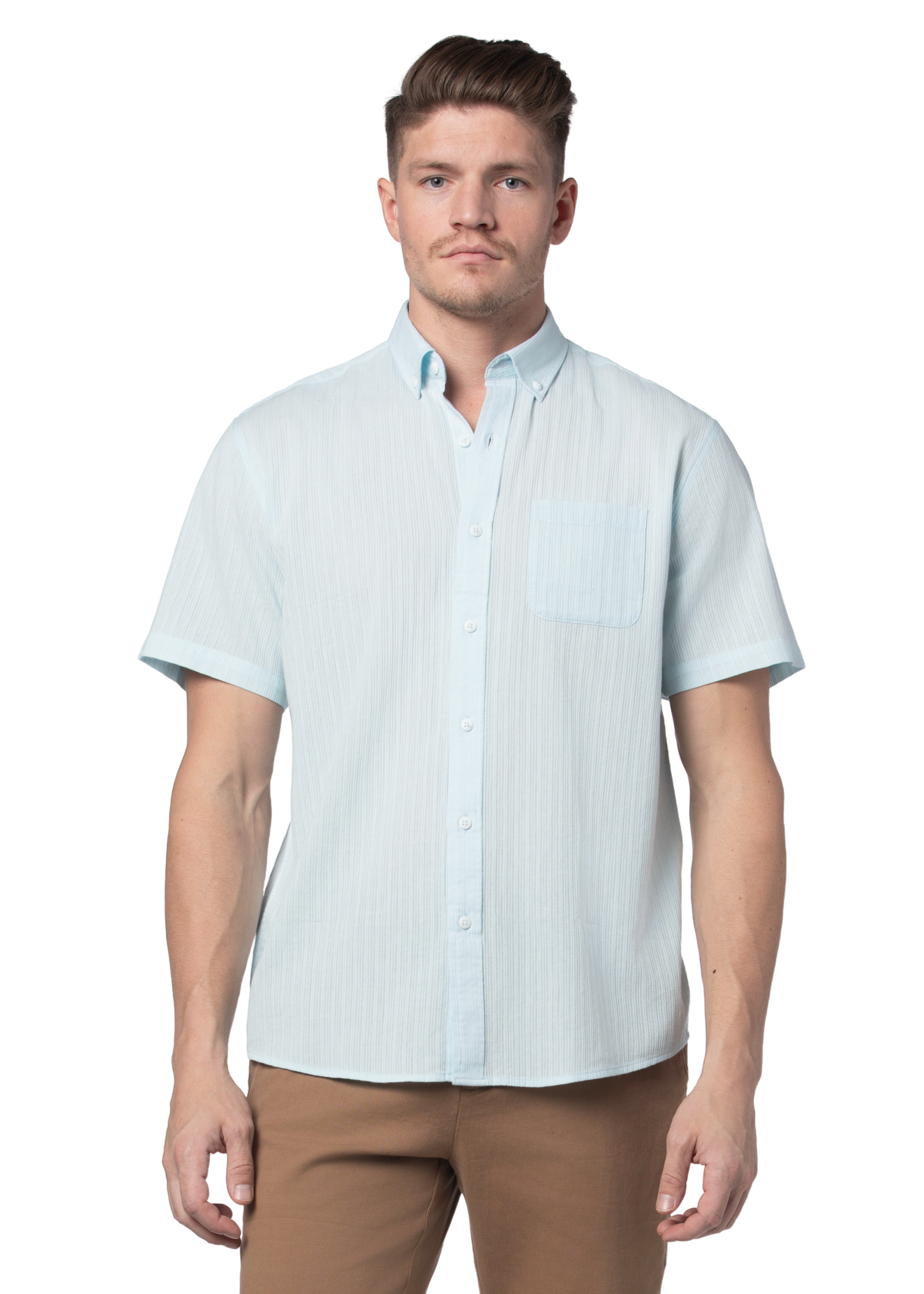 Chemise à manches courtes côtelée Norfolk Drop Needle, bleu aqua