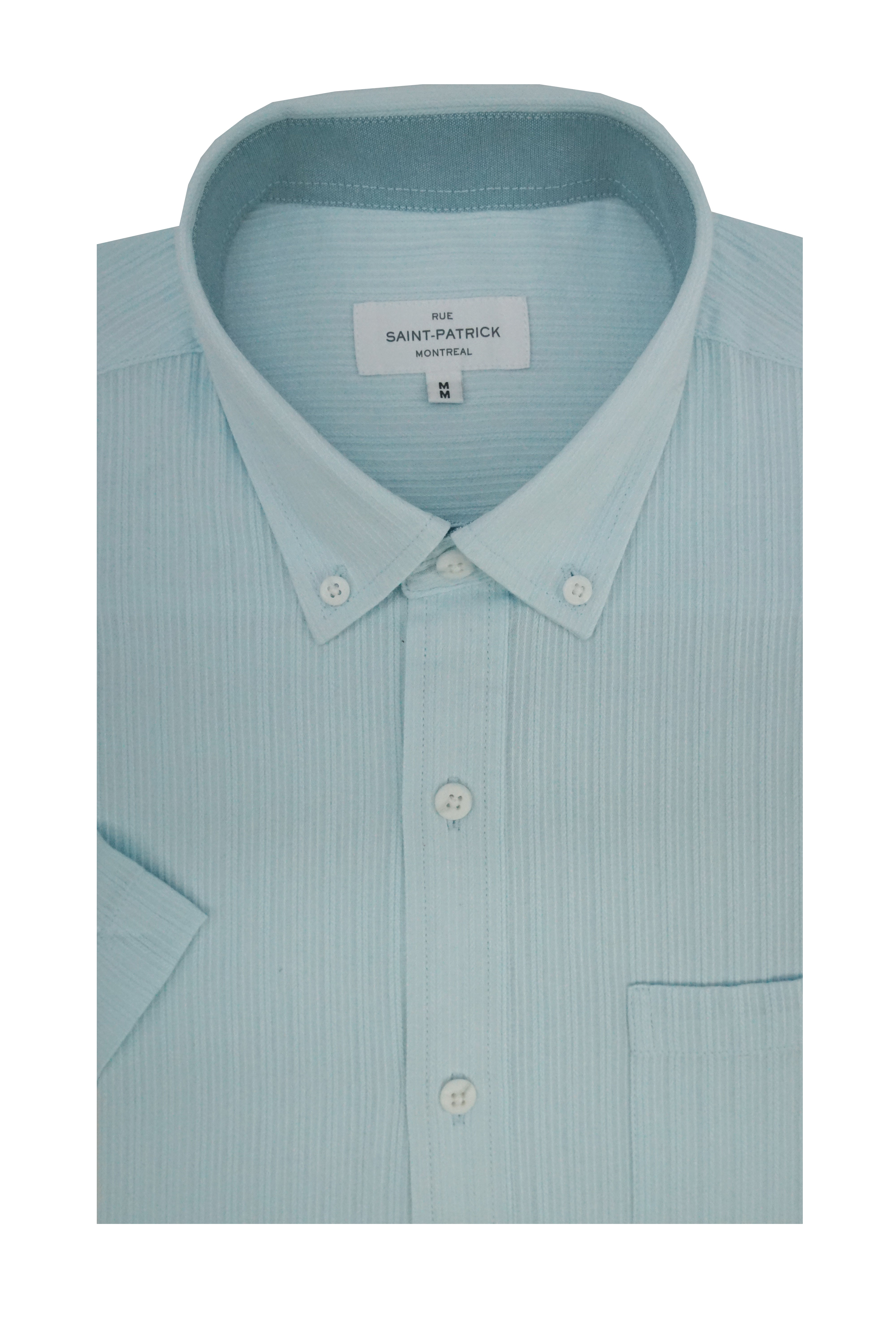 Chemise à manches courtes côtelée Norfolk Drop Needle, bleu aqua