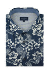Portavogie Short Sleeve Shirt in Dark Navy Blue and White