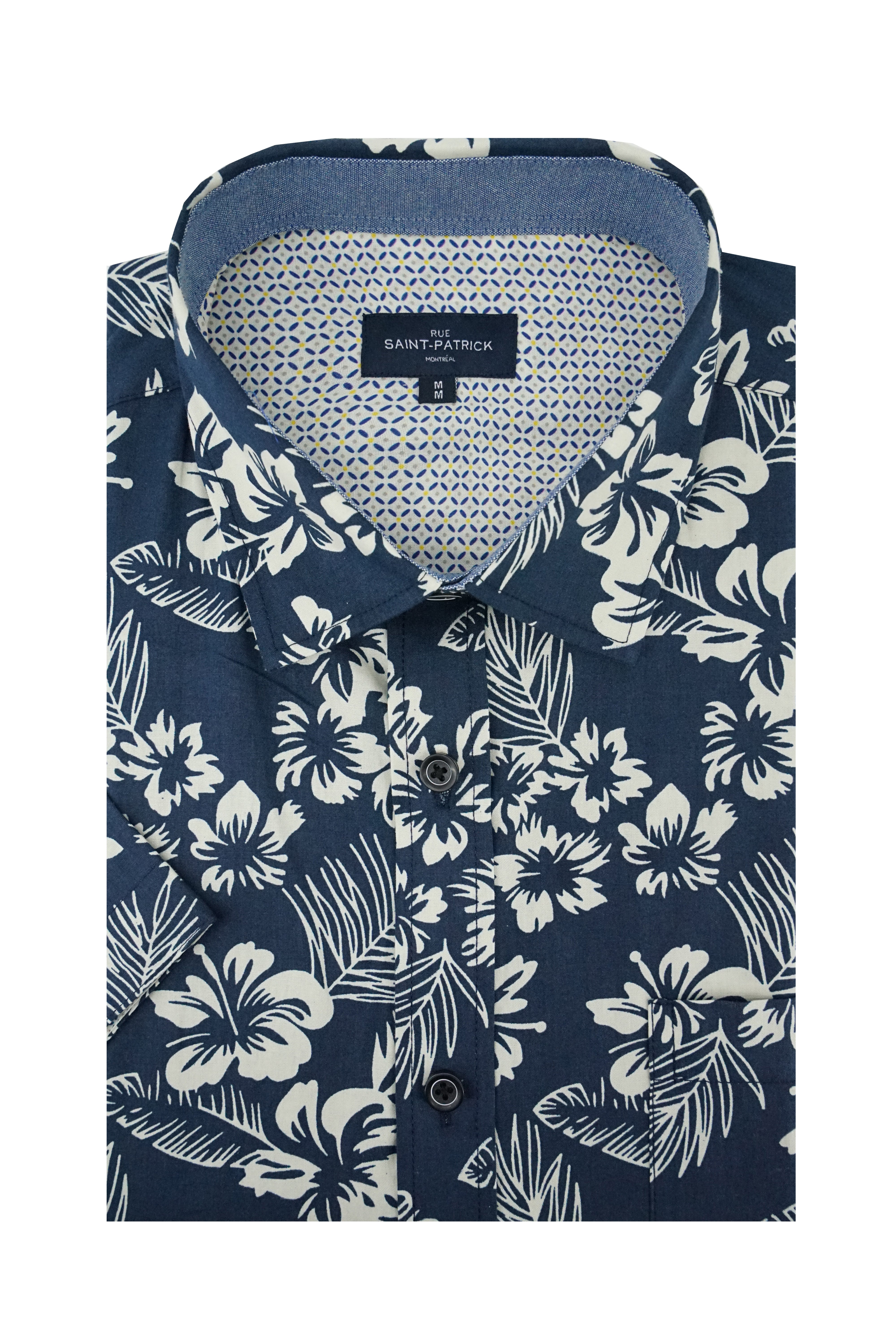 Portavogie Short Sleeve Shirt in Dark Navy Blue and White