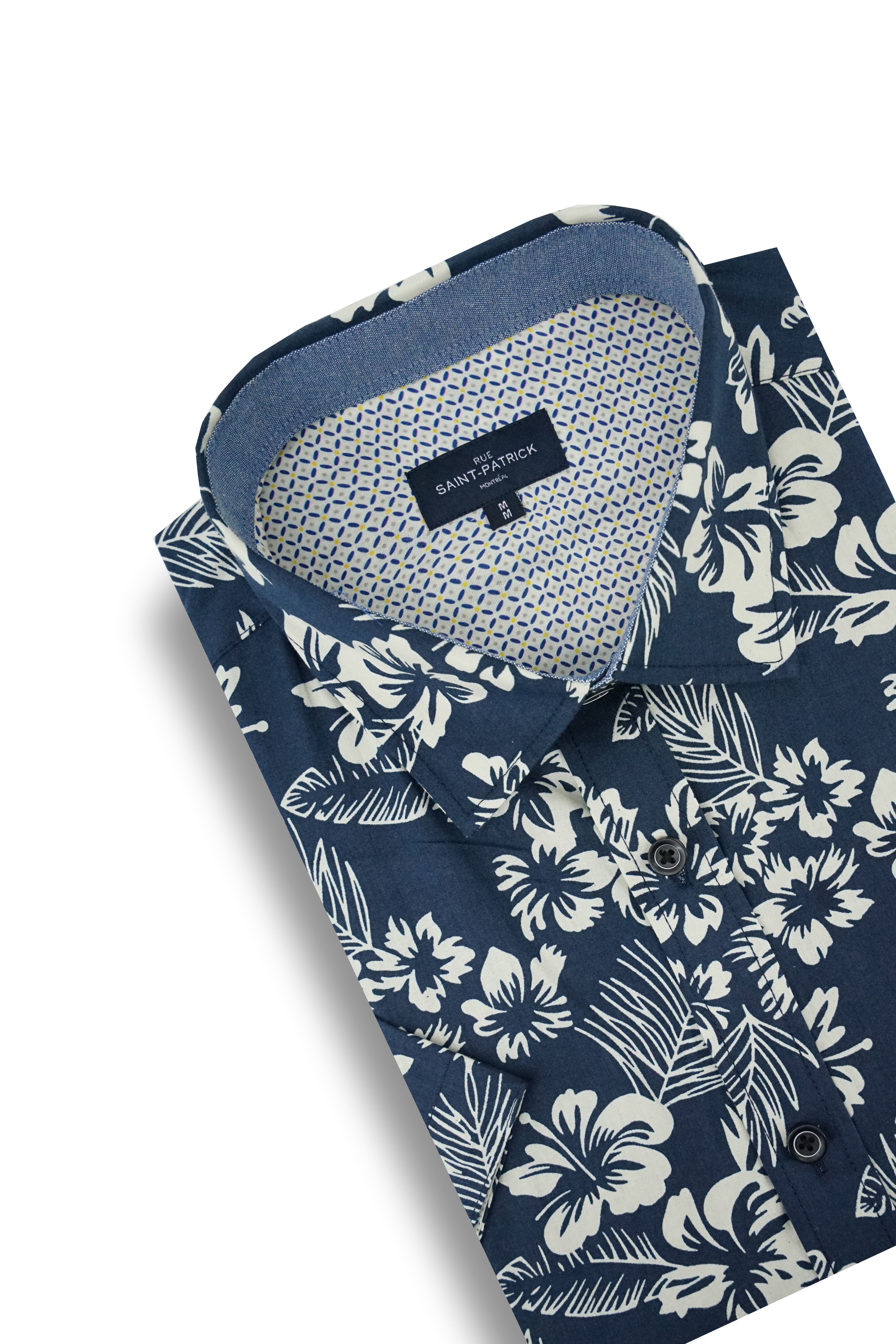 Portavogie Short Sleeve Shirt in Dark Navy Blue and White