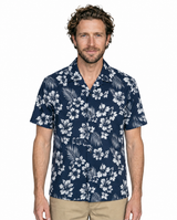 Portavogie Short Sleeve Shirt in Dark Navy Blue and White