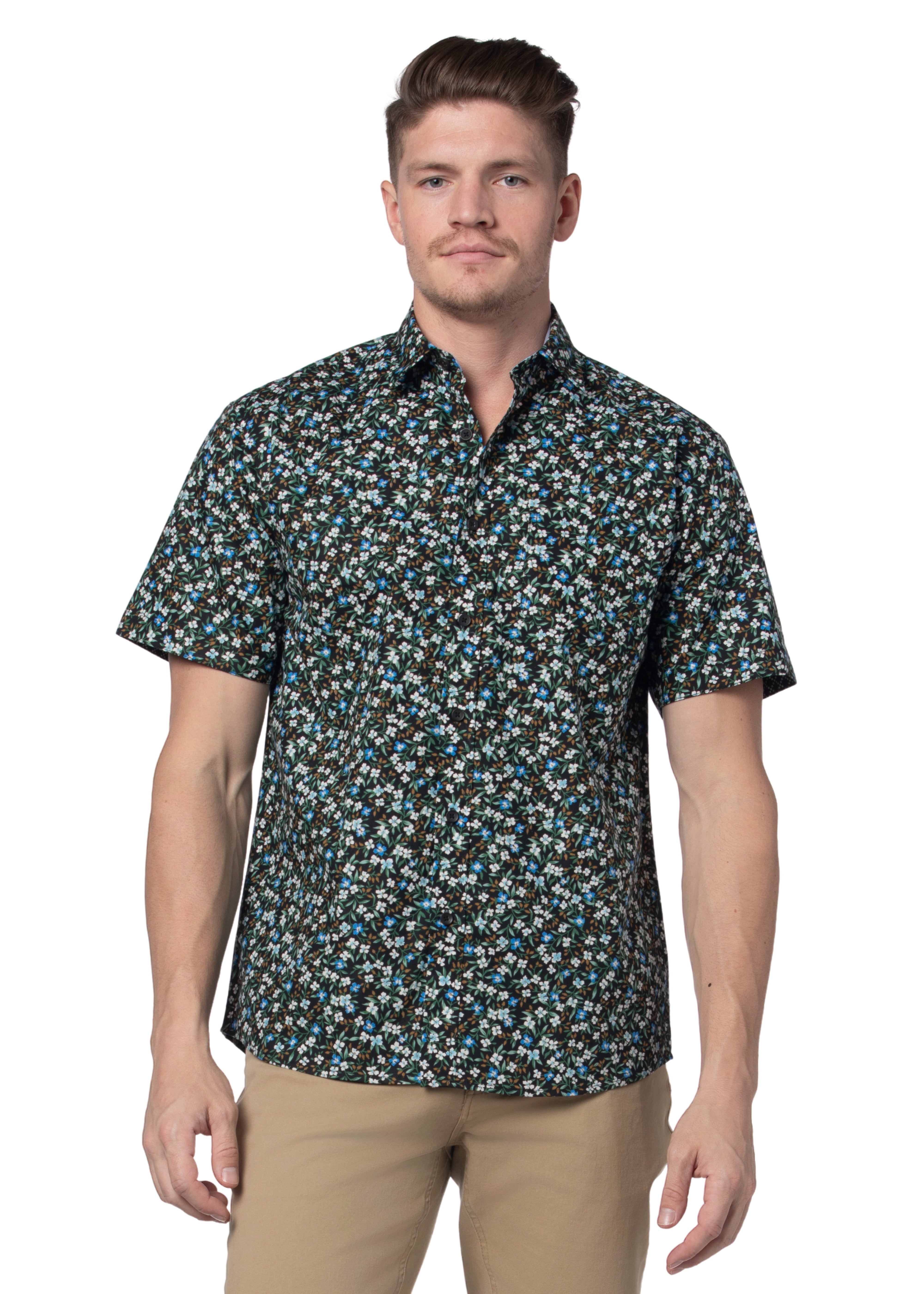 Chemise à manches courtes Torino en noir et vert émeraude