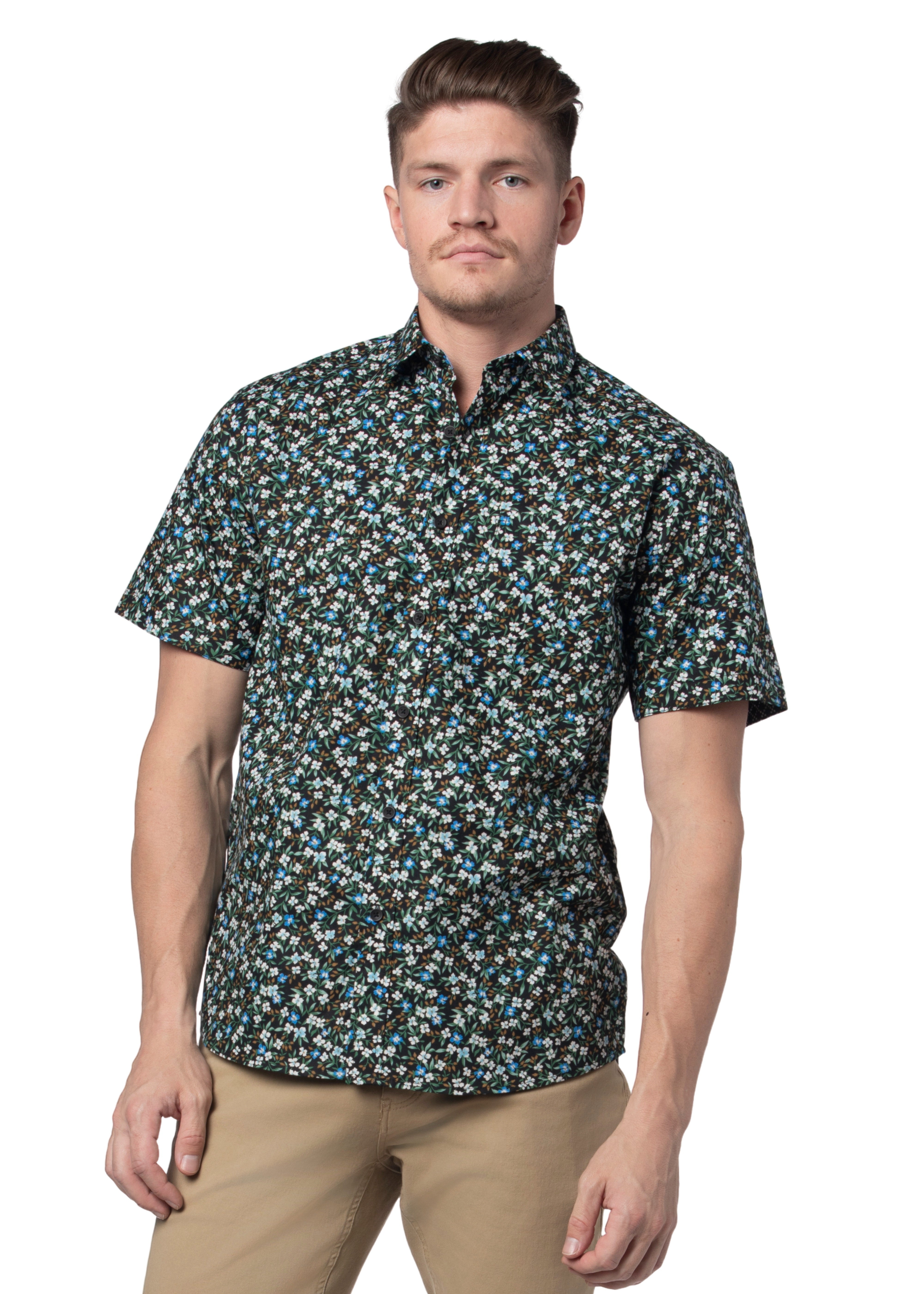Chemise à manches courtes Torino en noir et vert émeraude