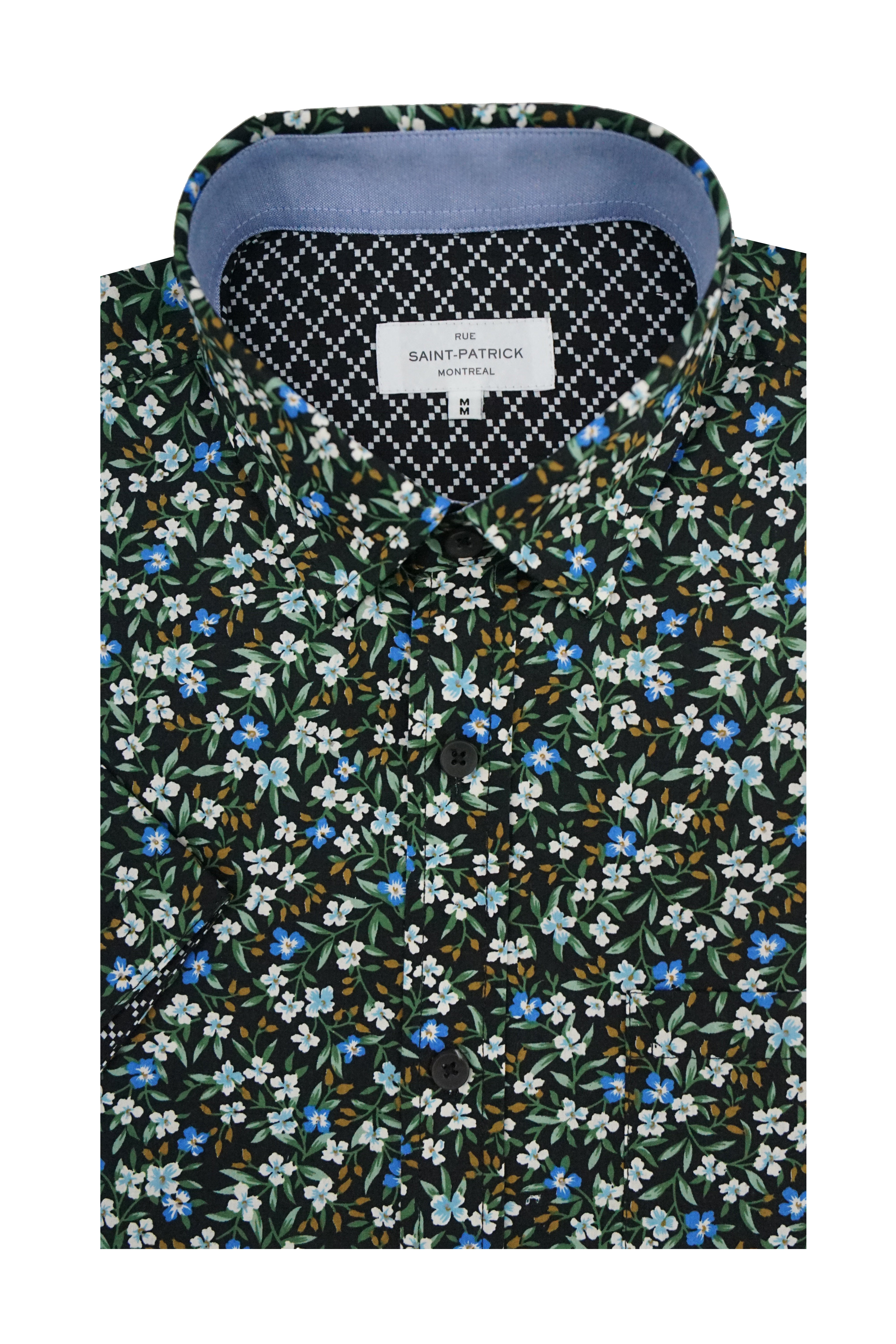 Chemise à manches courtes Torino en noir et vert émeraude