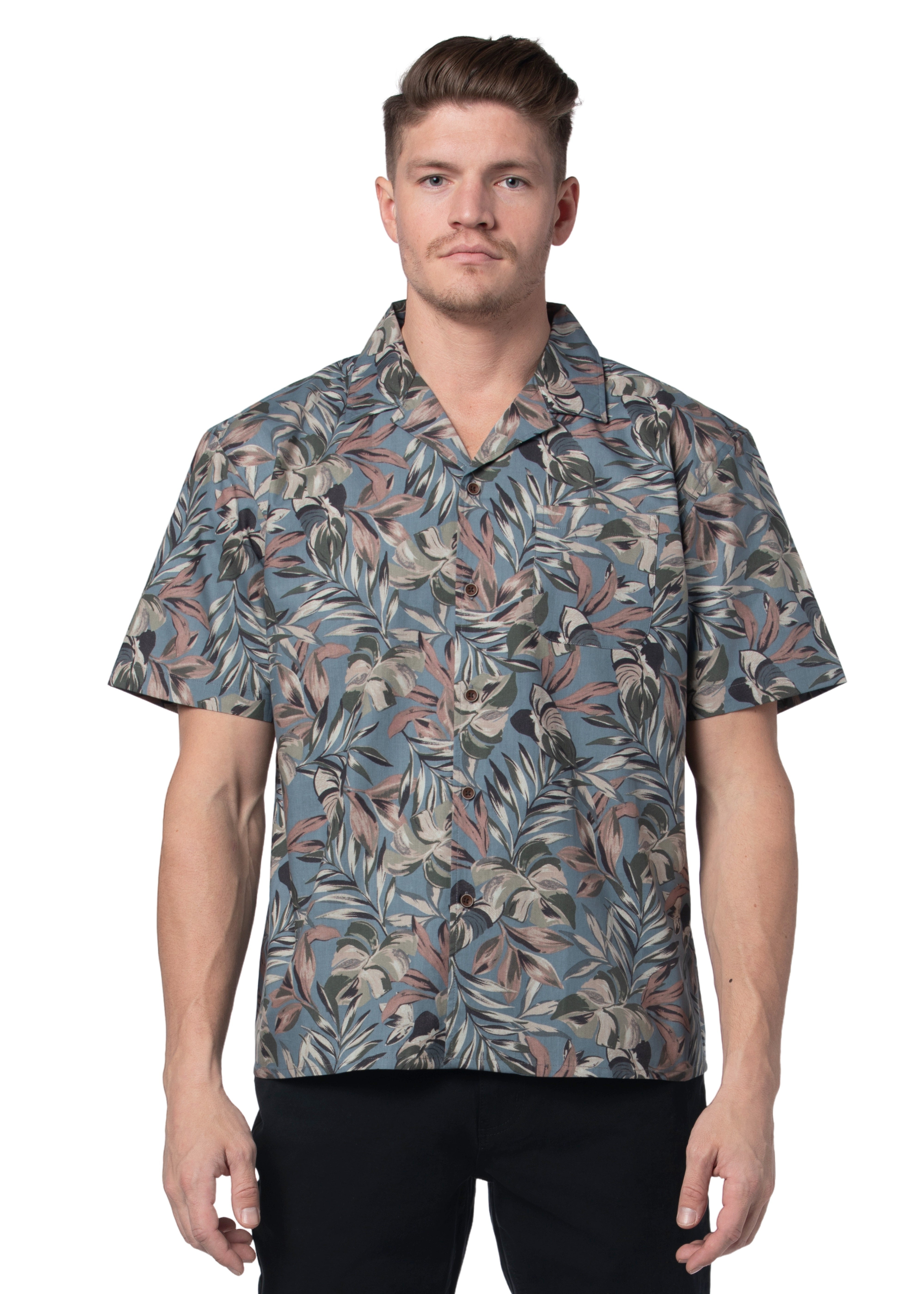 Castillo Short Sleeve Shirt in Cloudy Blue and Artichoke Green