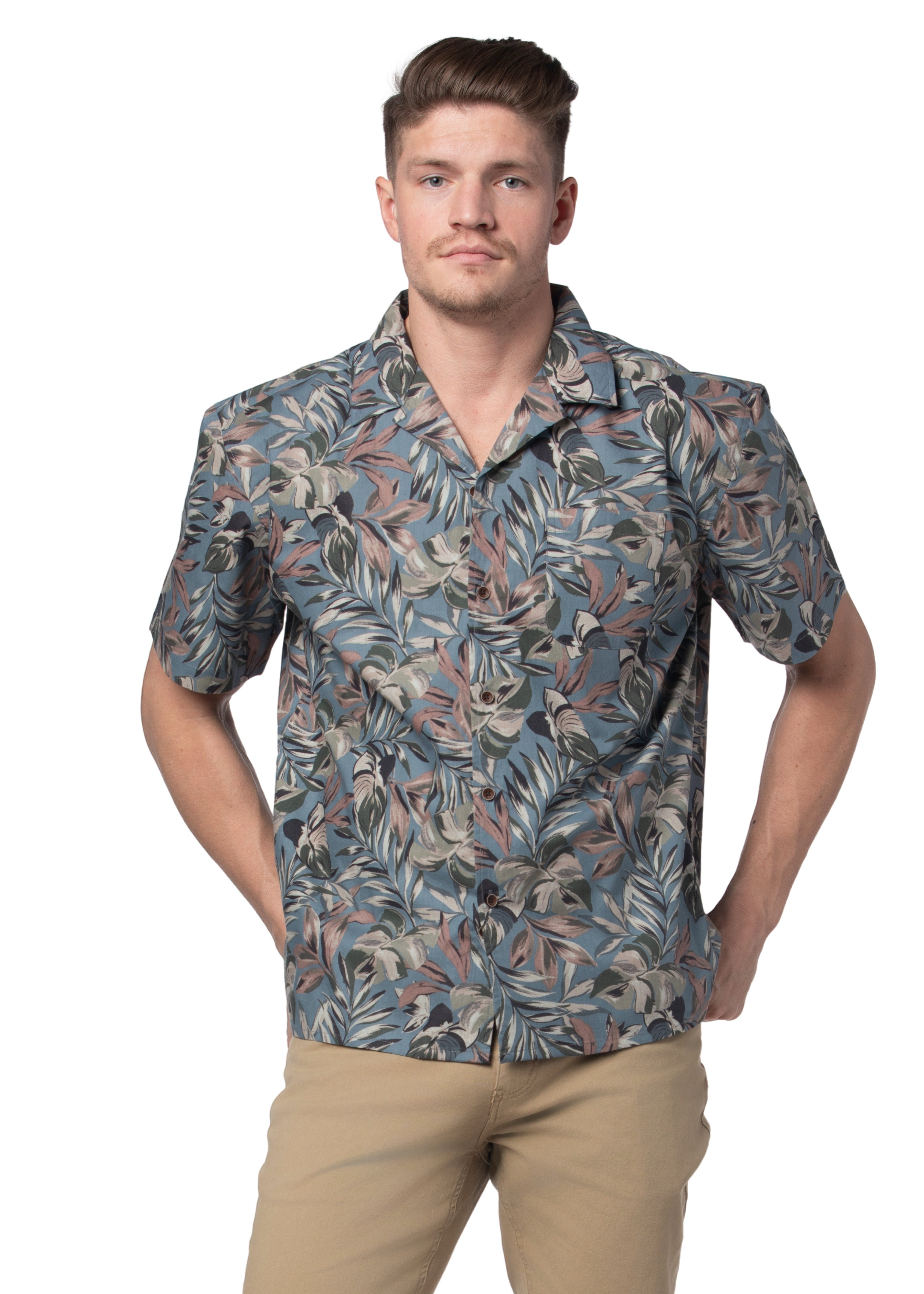Castillo Short Sleeve Shirt in Cloudy Blue and Artichoke Green