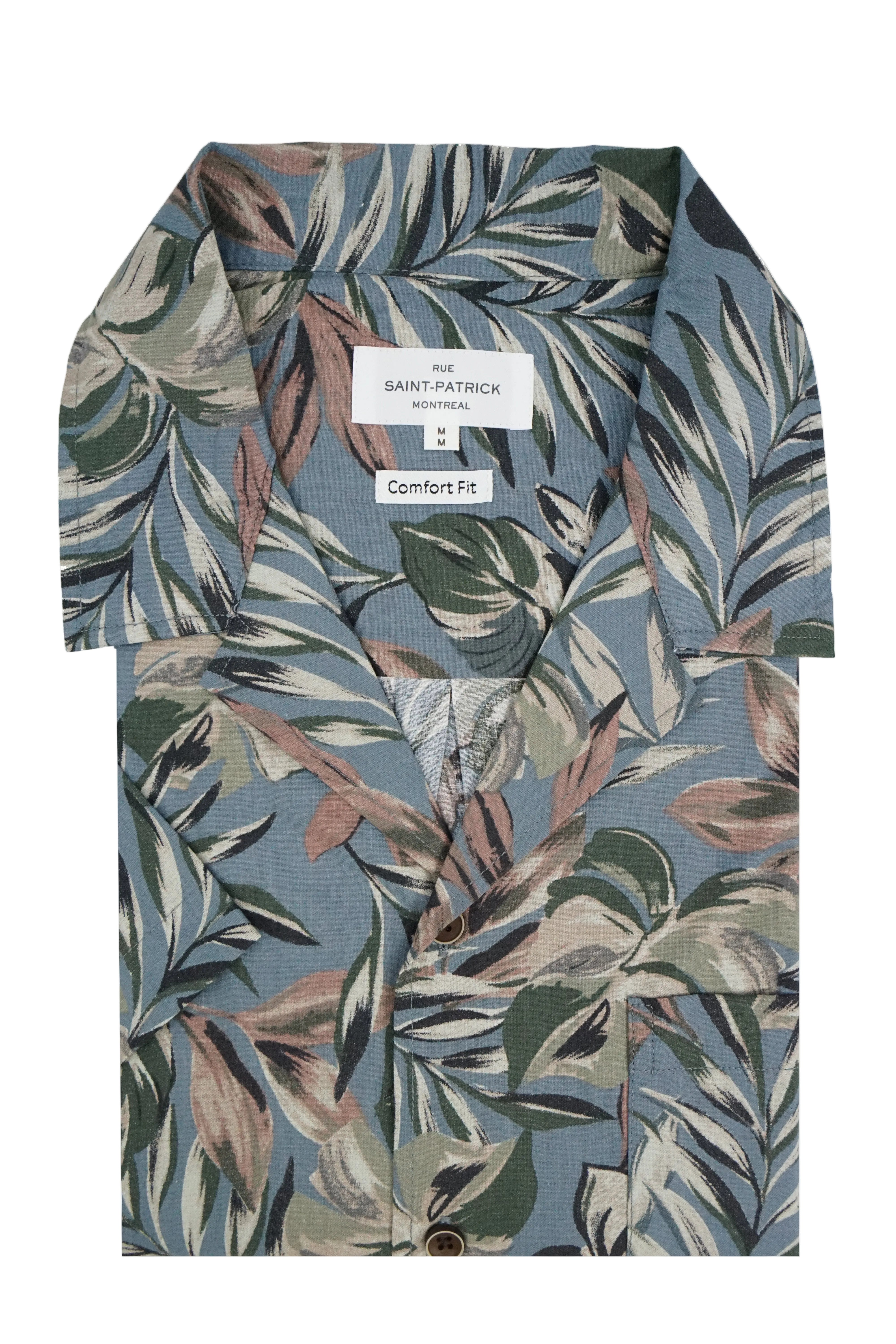 Castillo Short Sleeve Shirt in Cloudy Blue and Artichoke Green