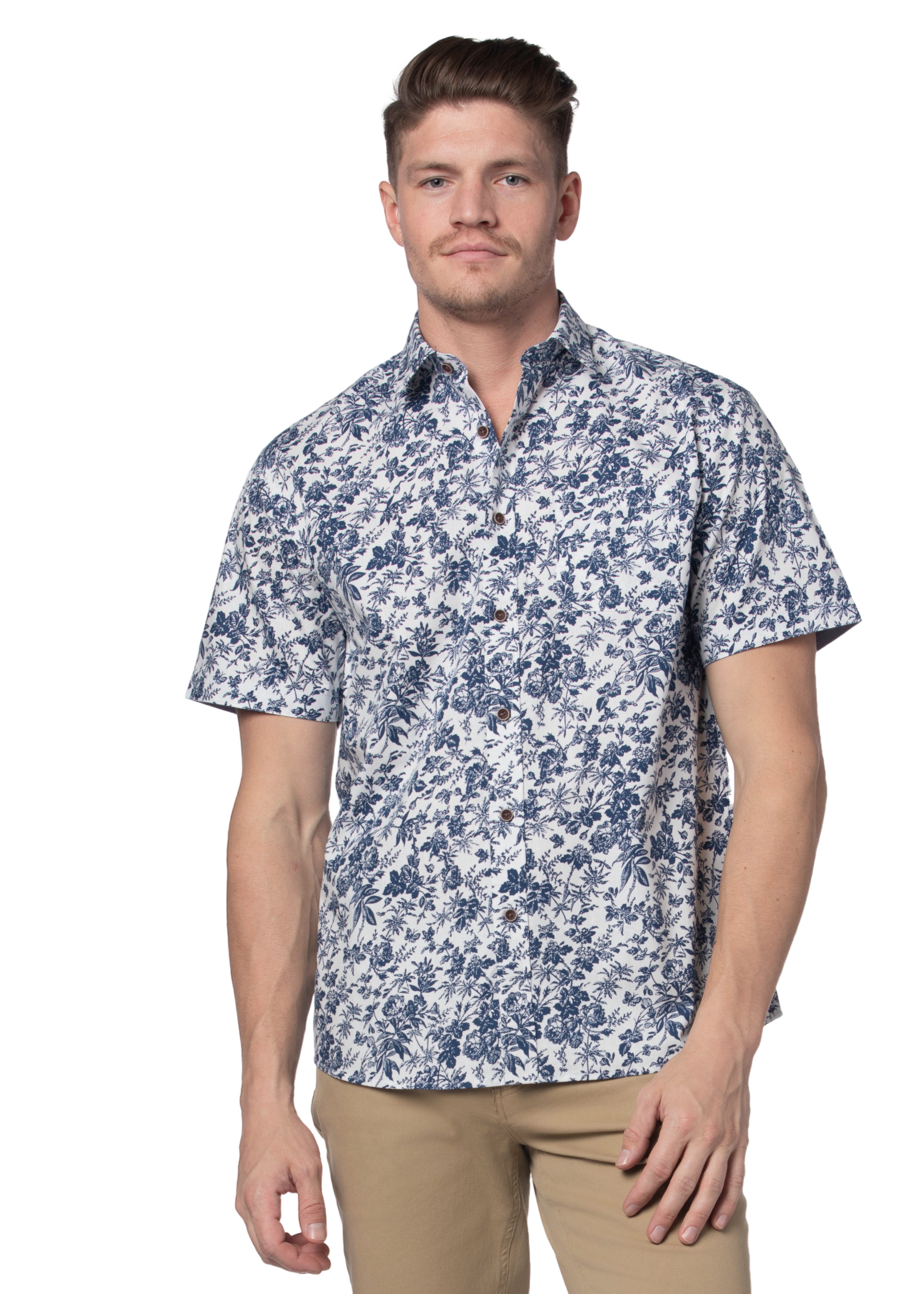 Chemise à manches courtes Oahu bleu marine et blanche