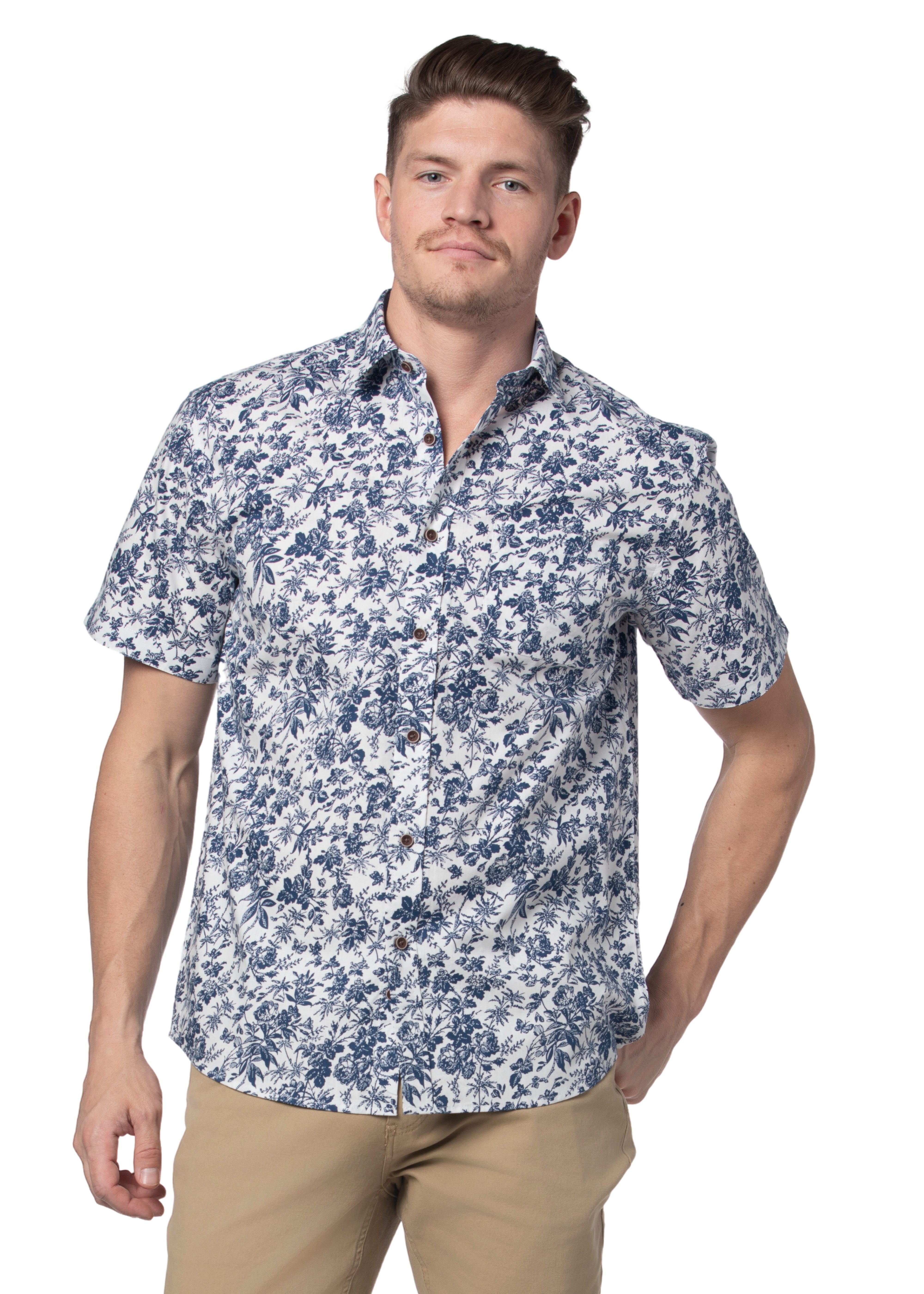Chemise à manches courtes Oahu bleu marine et blanche