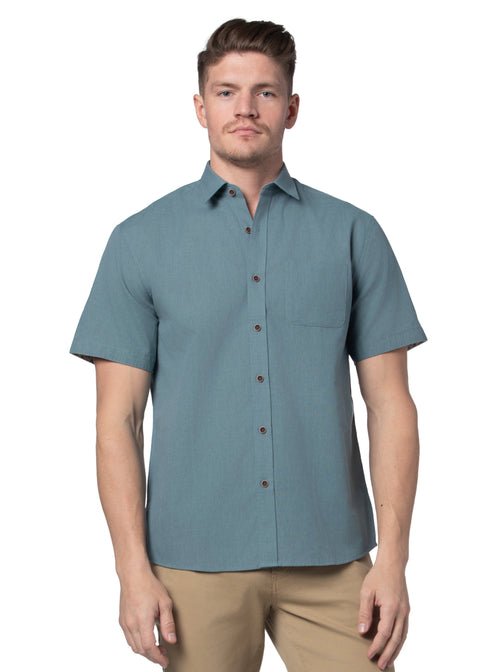 Colby Linen Blend Short Sleeve Shirt in Silver Blue