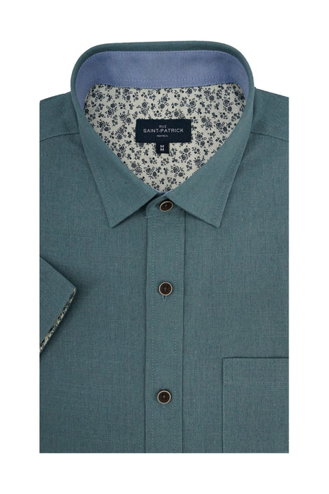 Colby Linen Blend Short Sleeve Shirt in Silver Blue