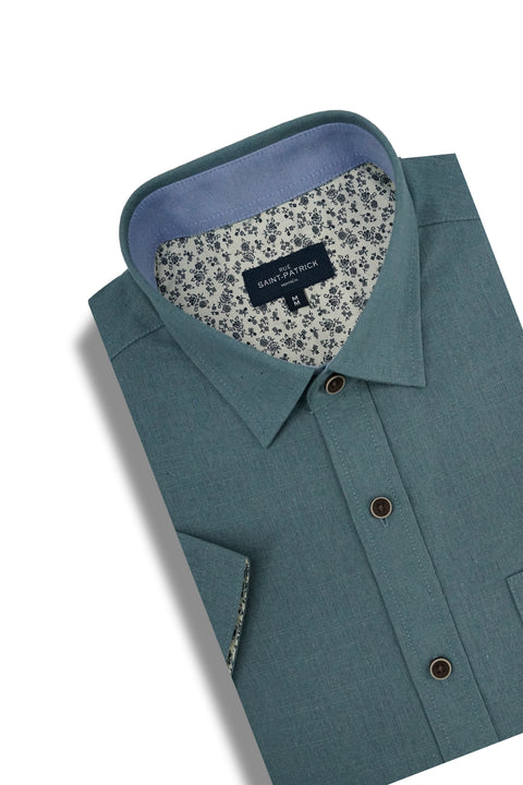 Colby Linen Blend Short Sleeve Shirt in Silver Blue