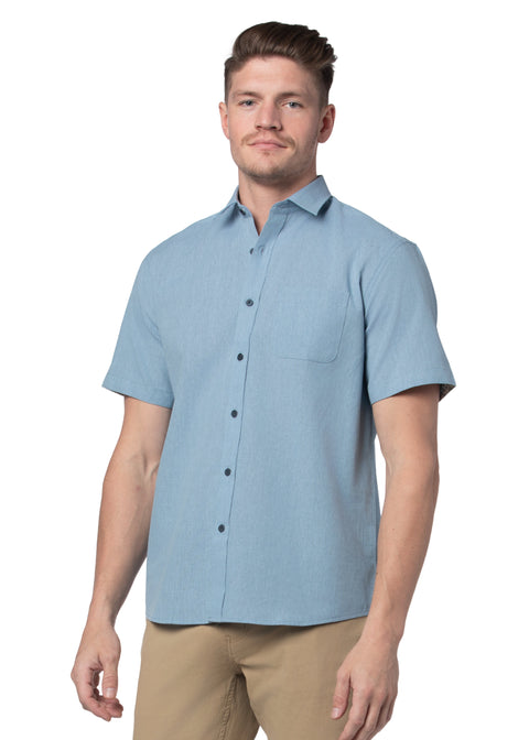 Sheffield Linen Blend Short Sleeve Shirt in Iceberg Blue