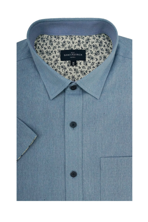 Sheffield Linen Blend Short Sleeve Shirt in Iceberg Blue